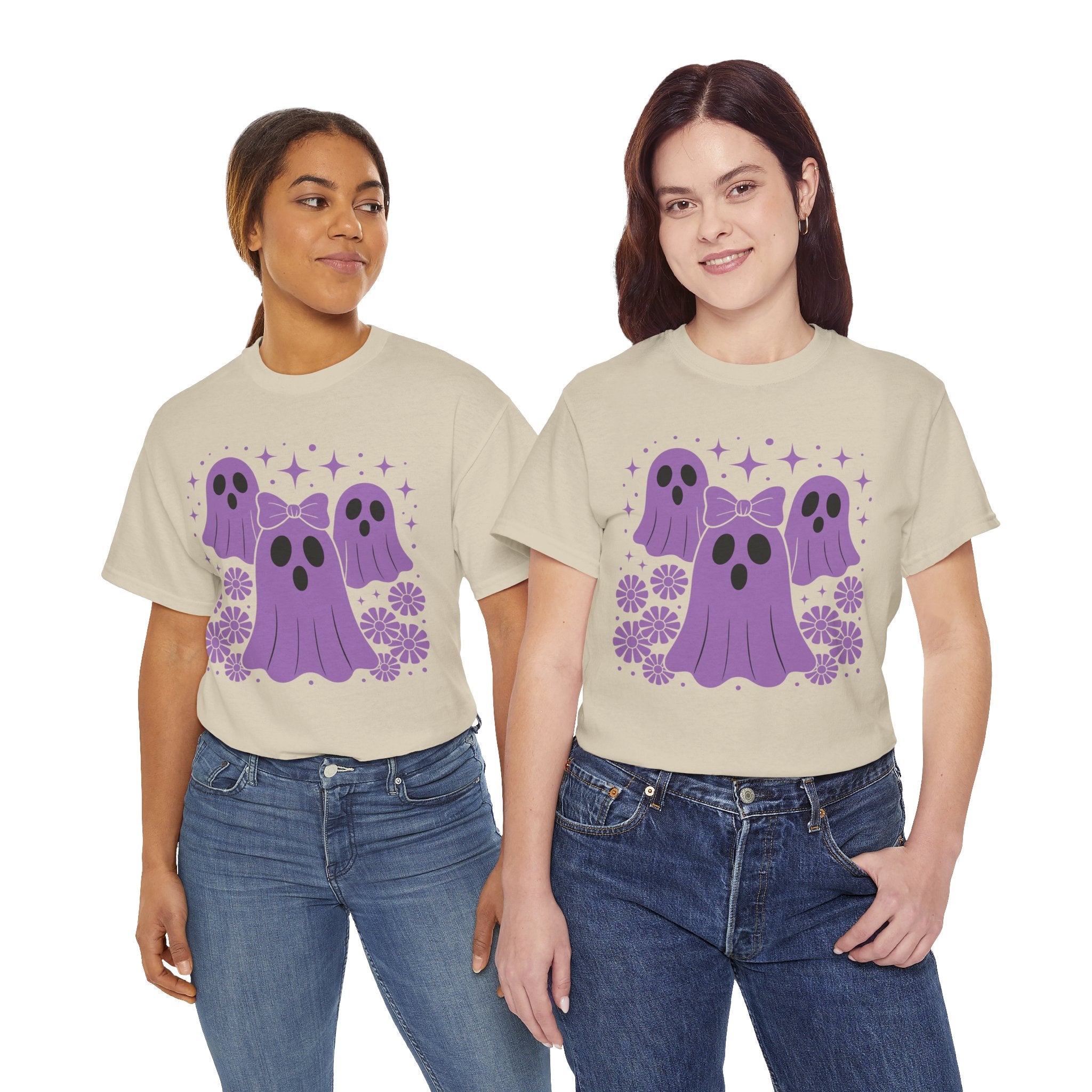 Purple Ghost Halloween Unisex Cotton Tee