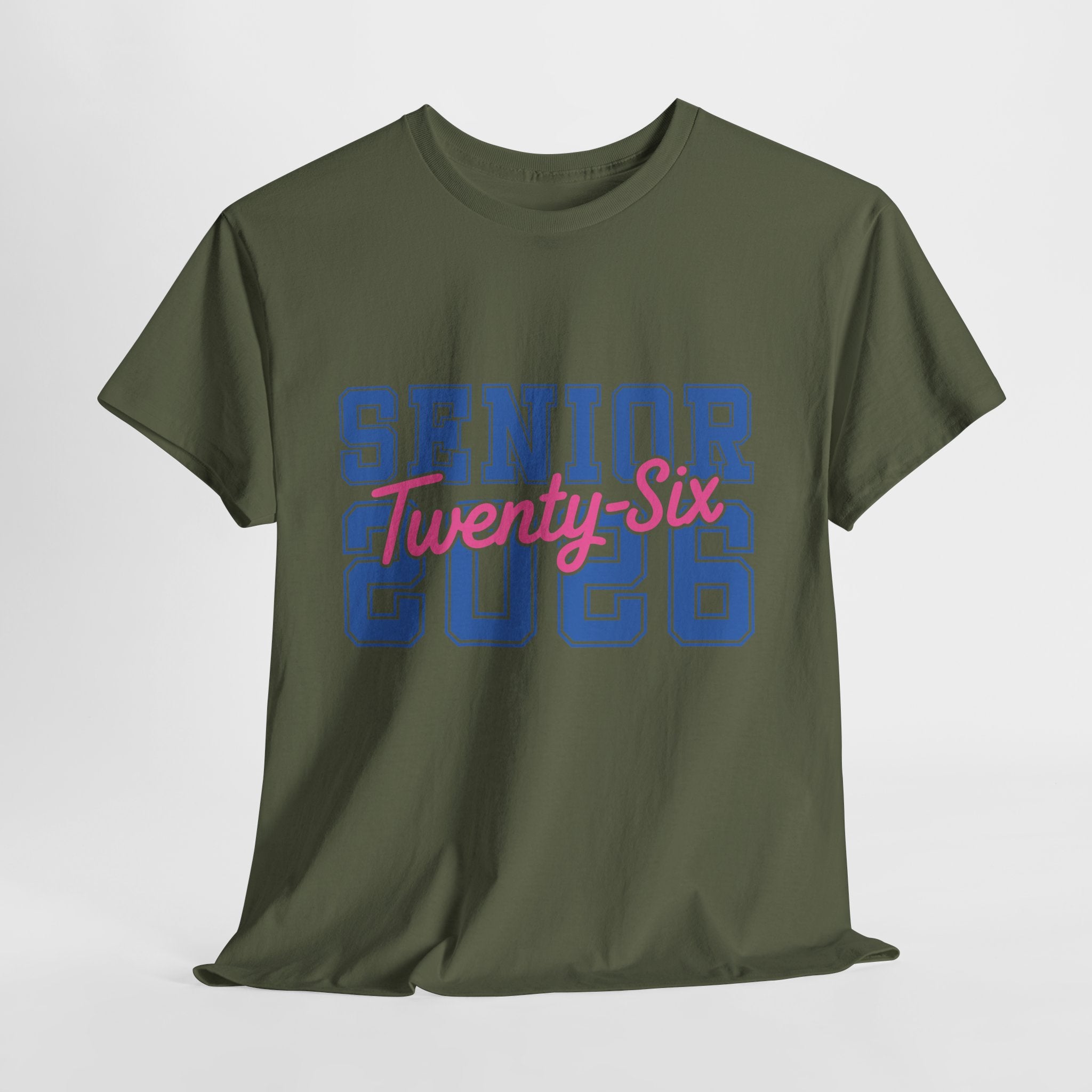 Senior 2026 Tee — Pink Varsity Block with Blue Script Overlay Unisex Cotton Tee