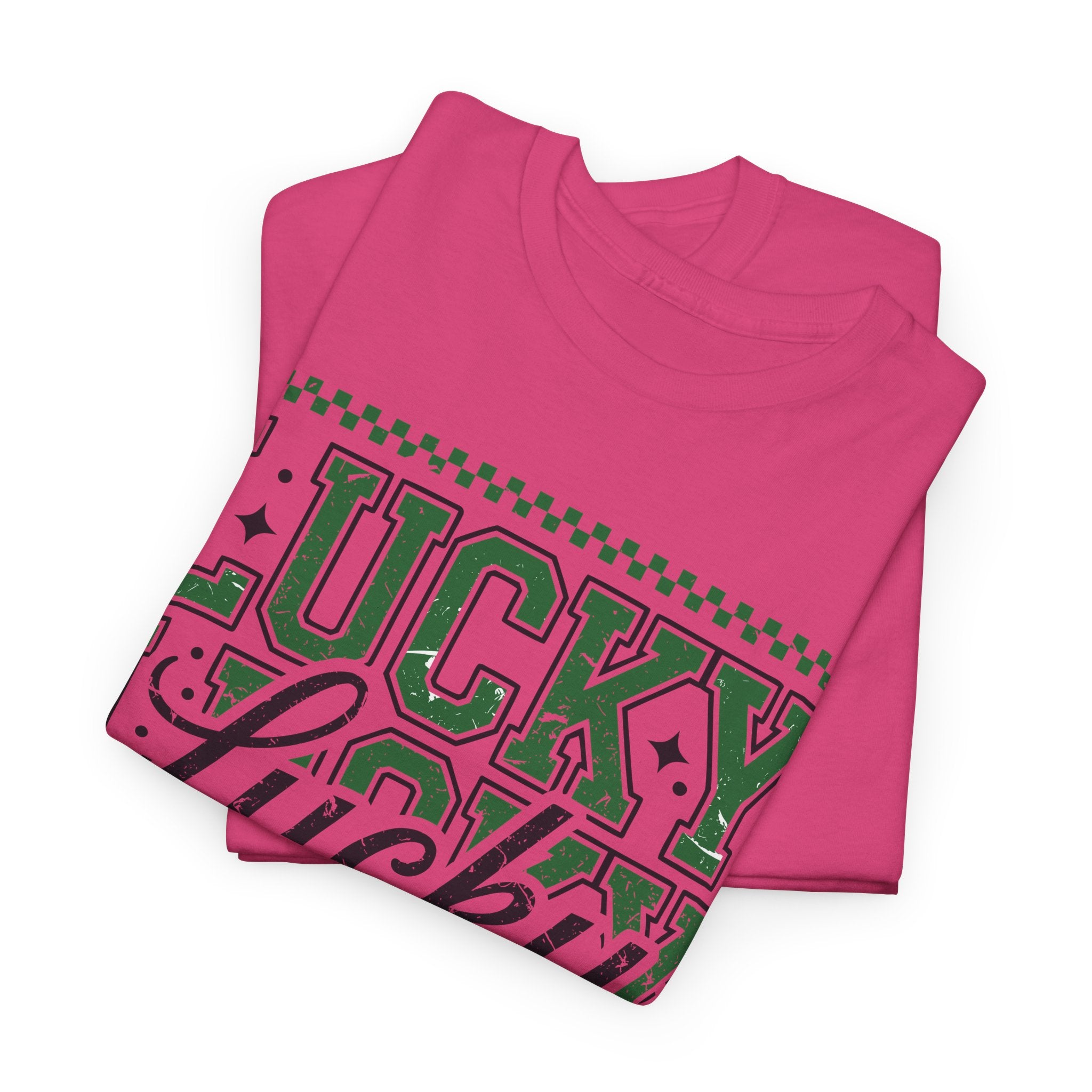 Lucky Varsity Tee — Layered Green ‘Lucky’ Graphic Unisex Cotton Tee