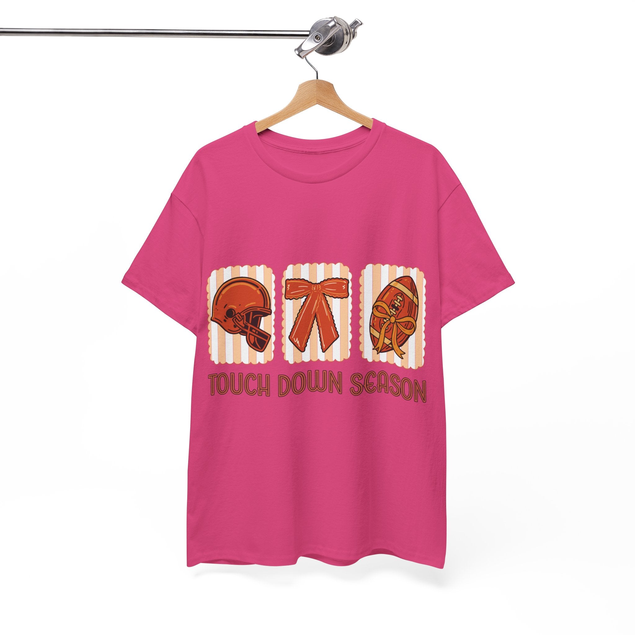 Touch Down Season Football Tee — Striped Fall Helmet & Bow Design Unisex Cotton Tee