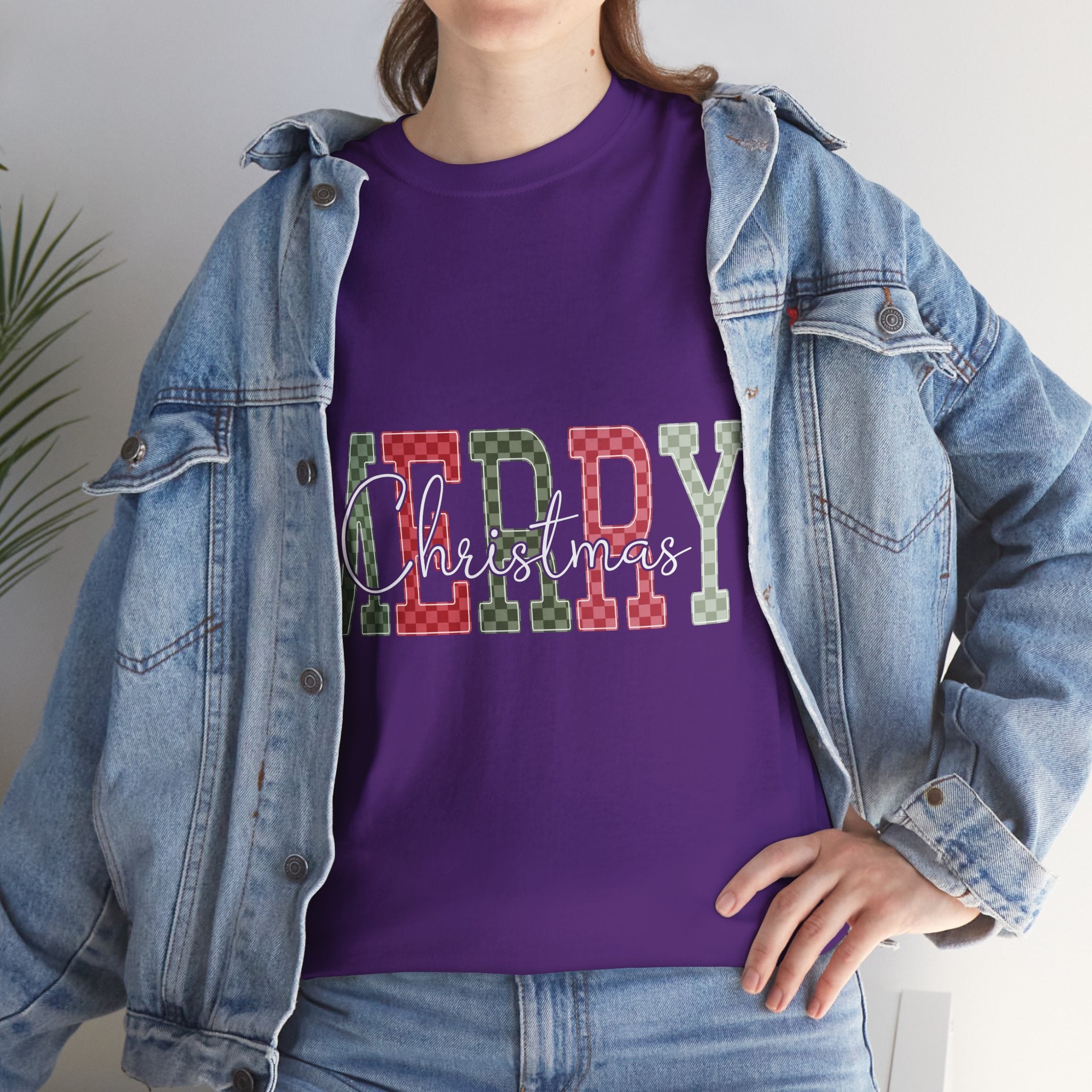 Plaid Merry Christmas Unisex Cotton Tee