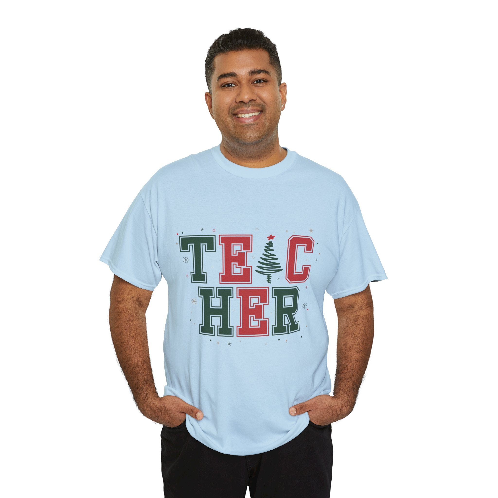 Teacher Christmas Varsity T-Shirt — Red & Green Holiday Unisex Cotton Tee