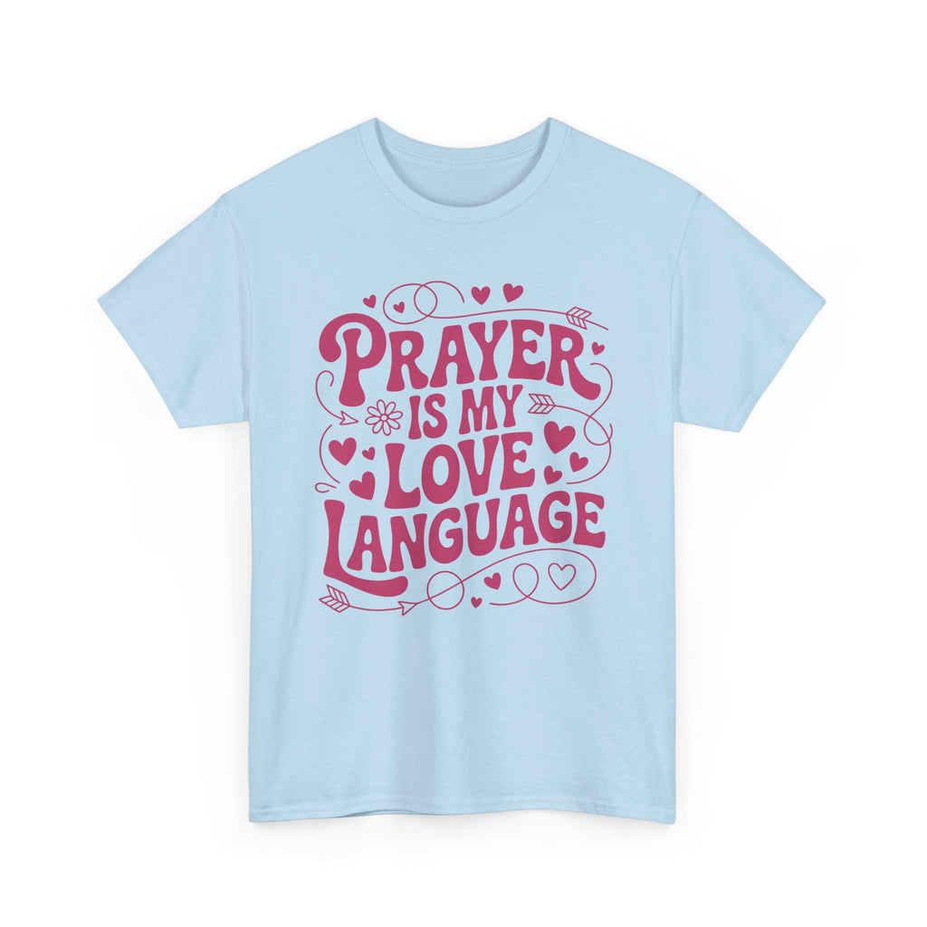 Prayer Is My Love Language Christian Tee — Pastel Pink Hearts Unisex Cotton Tee