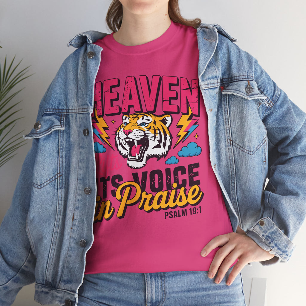 Psalm 19:1 Tiger Praise T-Shirt — Bold Christian Roaring Tiger Graphic.Unisex Cotton Tee