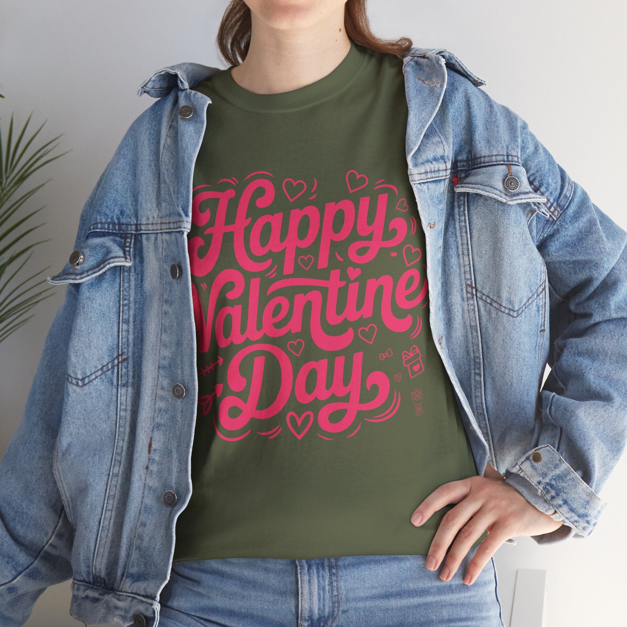 Happy Valentine Day Tee — Pink Heart & Love Icons Valentine's Unisex Cotton Shirt