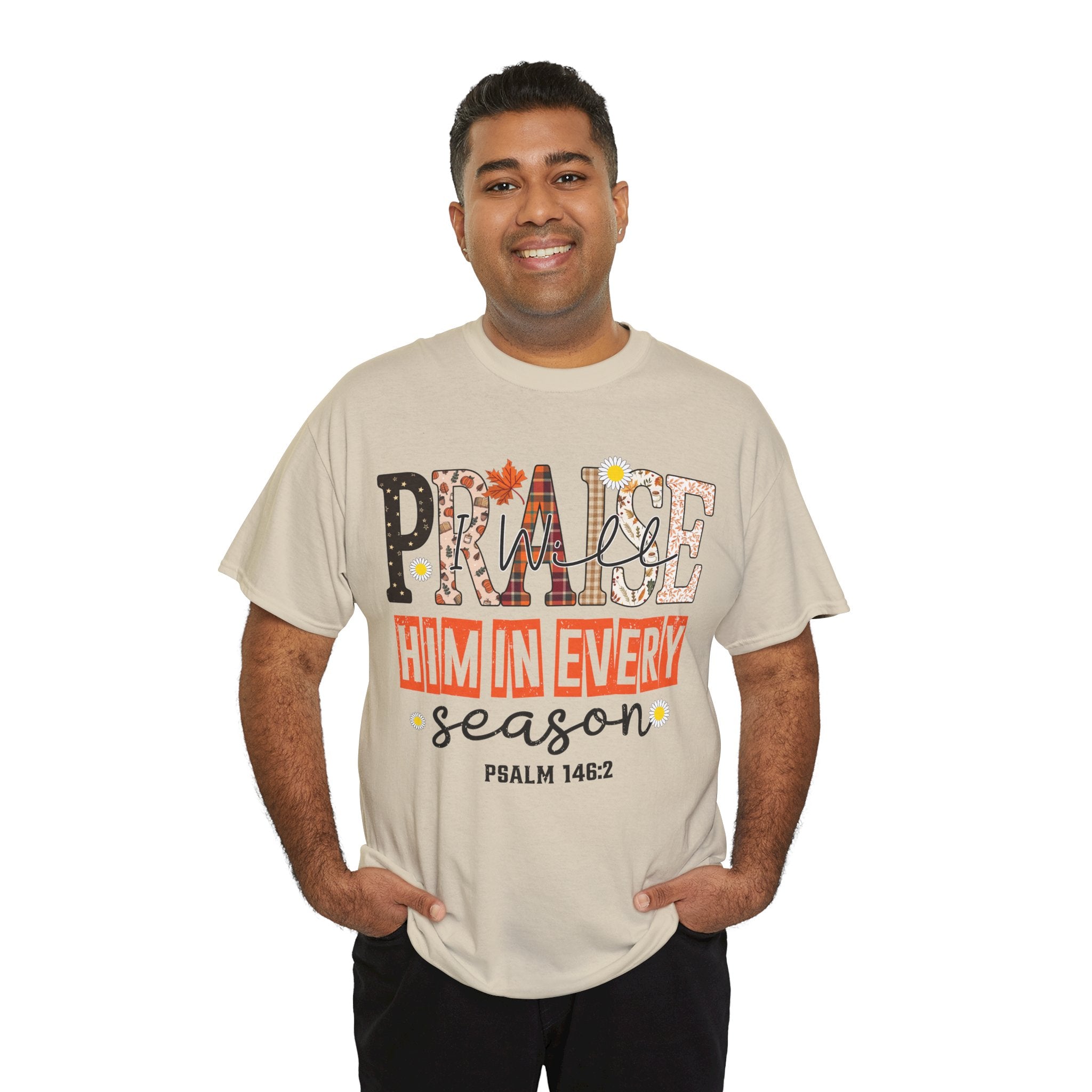 Praise Him In Every Tee — Fall Daisies & Leaf Floral Graphic Unisex Cotton T-Shirt