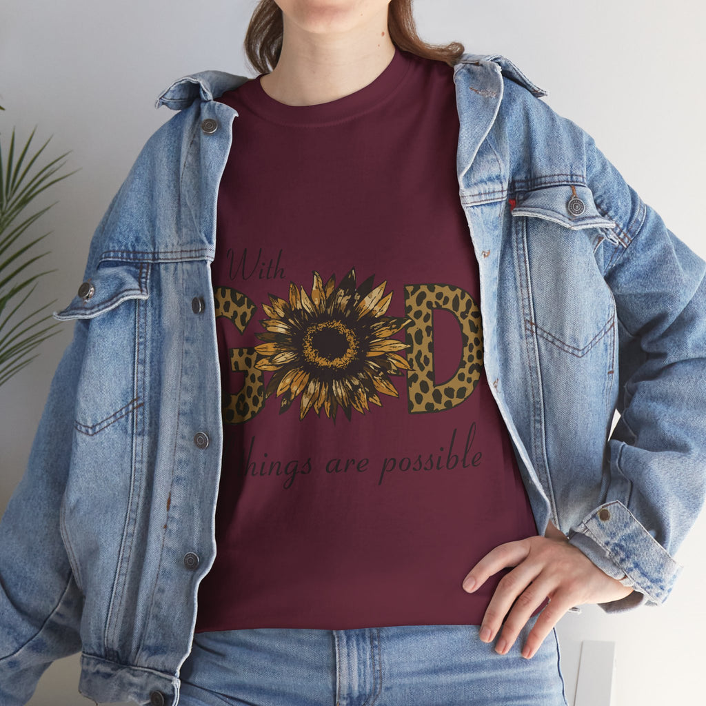 GOD Leopard Print Sunflower Unisex Cotton Tee