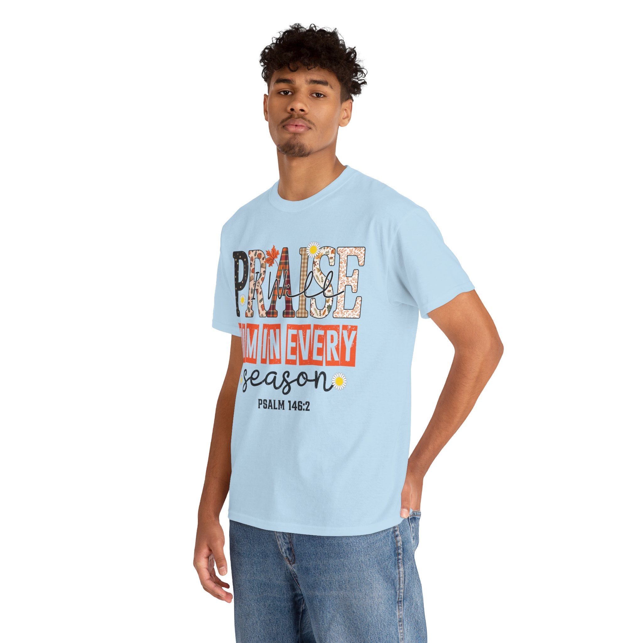 Praise Him In Every Tee — Fall Daisies & Leaf Floral Graphic Unisex Cotton T-Shirt