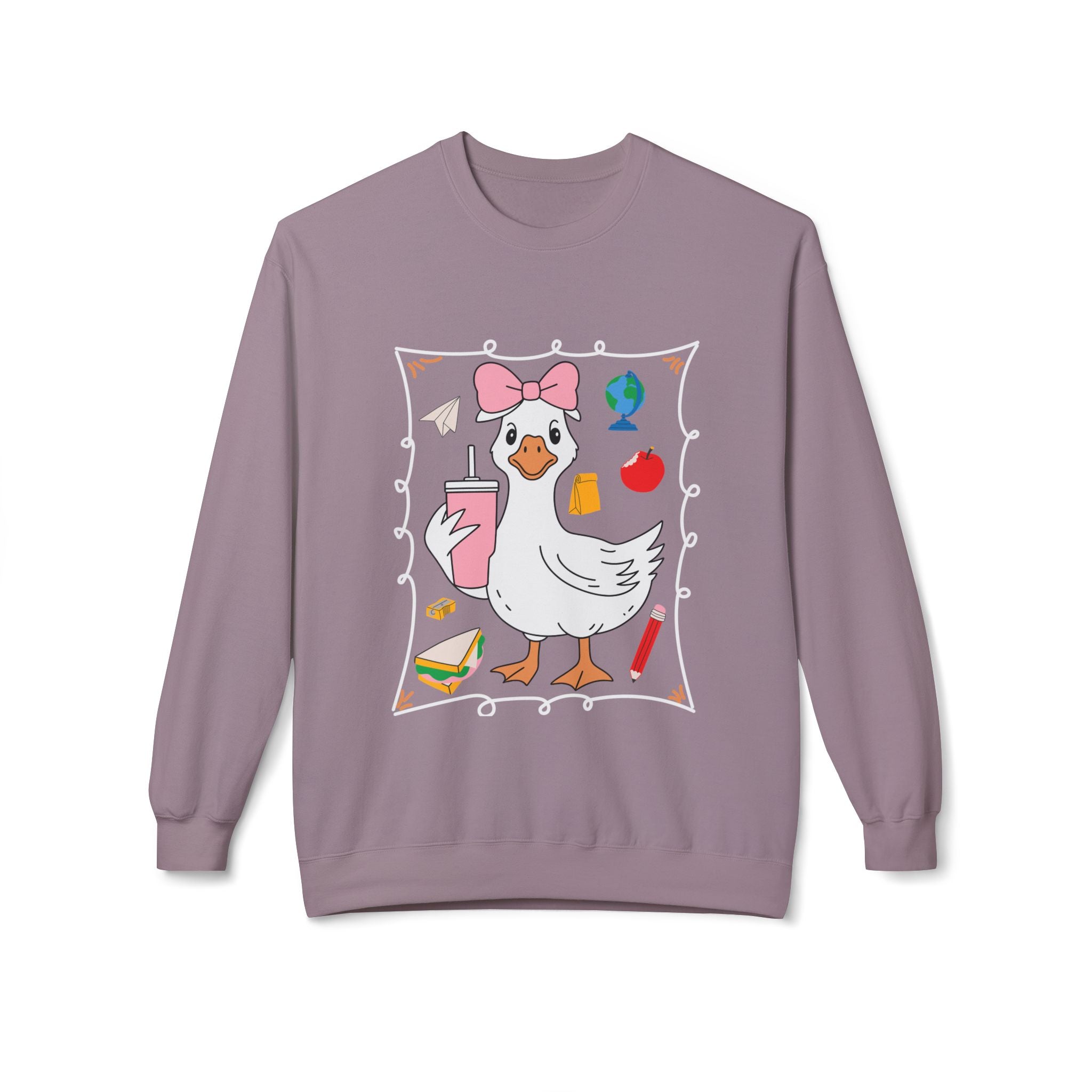 Cute Goose Drinking Fleece Crewneck Sweatshirt- Unisex