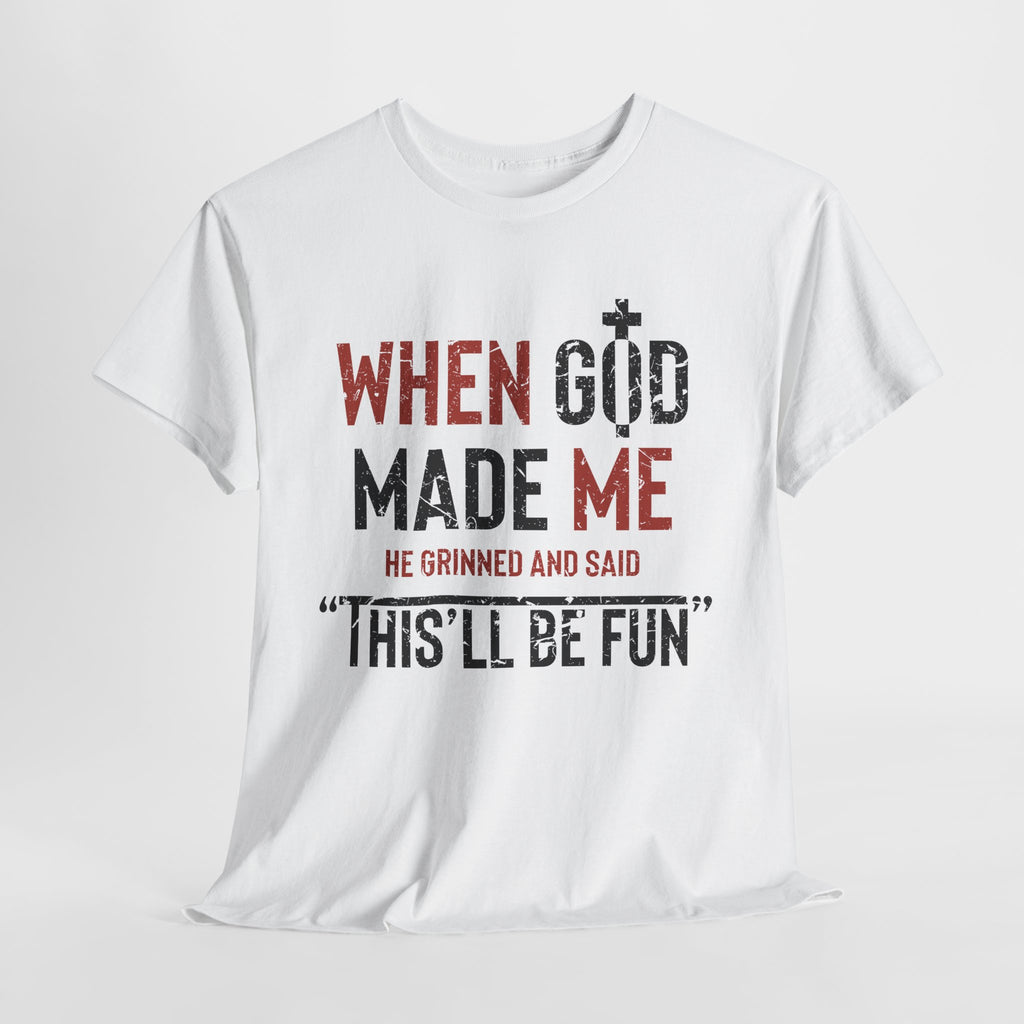 Humorous Grunge Quote Tee — "When He Saw Me, He Grinned and Said"Unisec Cotton Tee