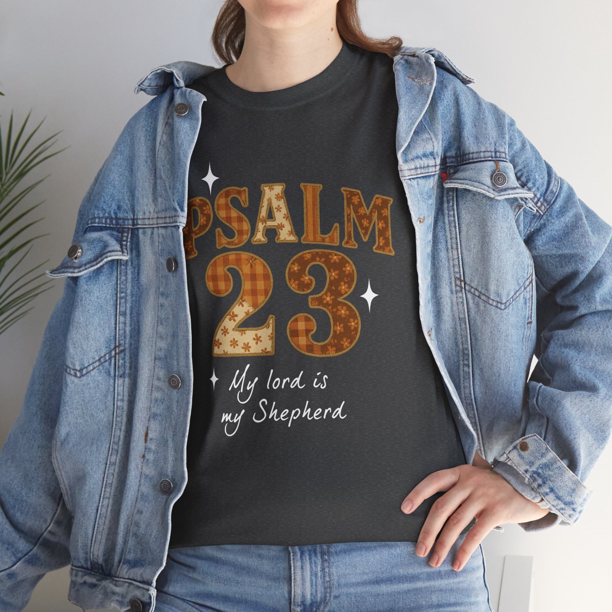Psalm 23 Floral Tee — “My Lord Is My Shepherd” Stitched-Text Unisex Cotton Tee