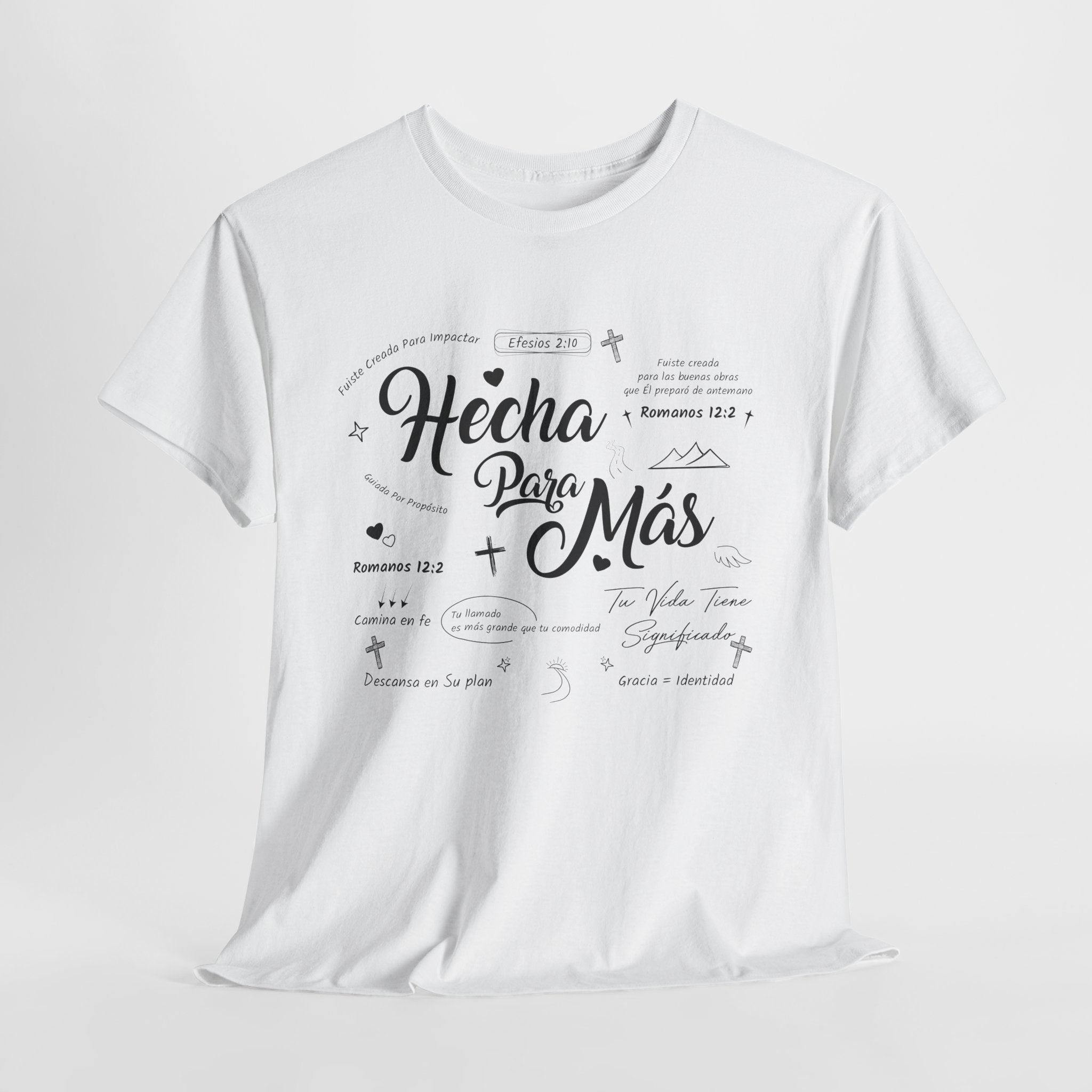 Hecha Para Más Christian T‑Shirt — Spanish Faith Typography Unisex Cotton Tee