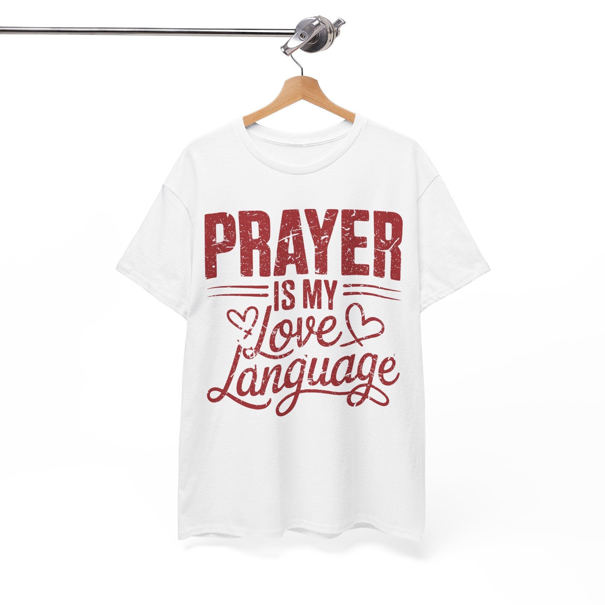 Prayer Is My Love Language T-Shirt — Faith-Inspired Red Hearts Unisex Cotton Tee