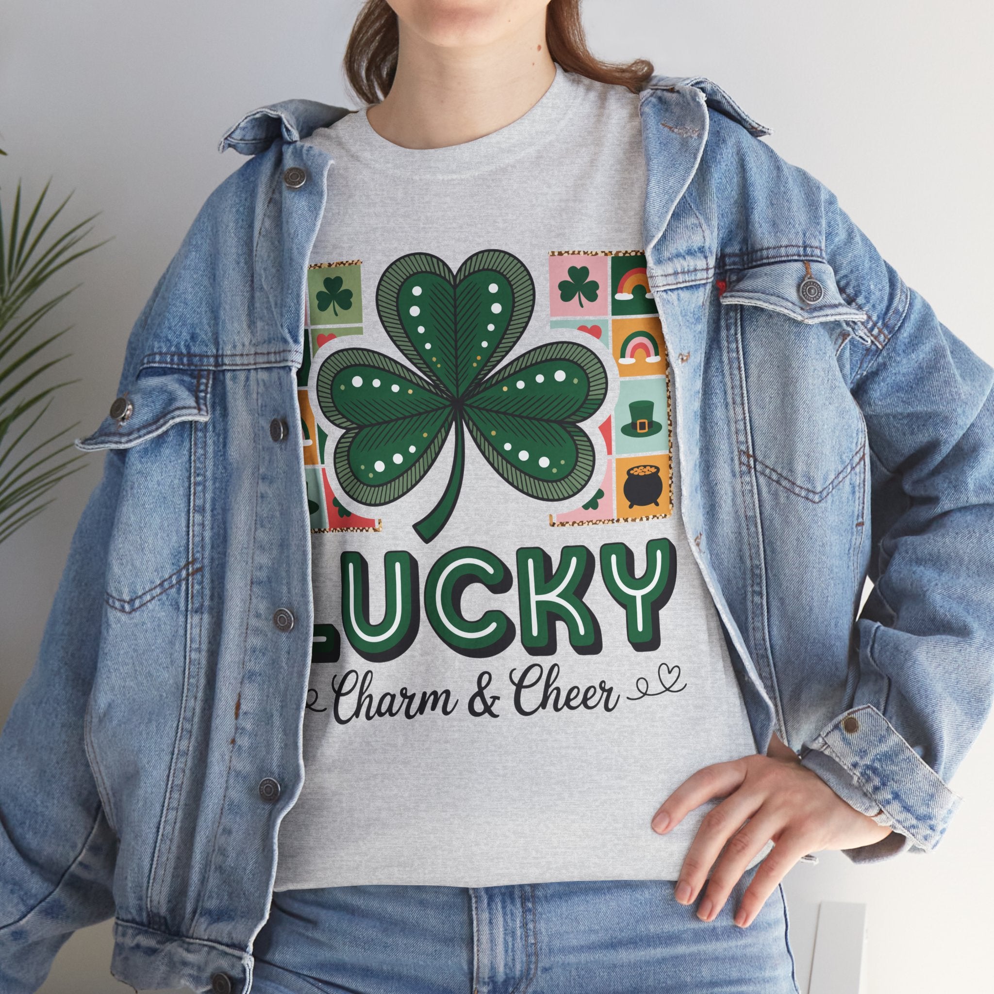 Lucky Charm & Cheer Clover Tee — Patchwork St. Patrick’s Day Unisex Cotton T-Shirt
