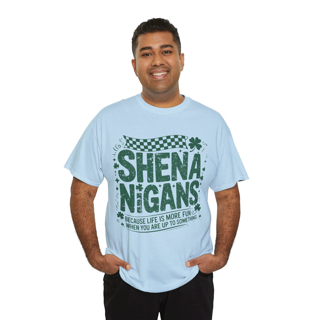 Shenanigans Clover Tee — Bright Green St. Patrick’s Day Shirt with Checkered Flag Unisex Cotton Tee