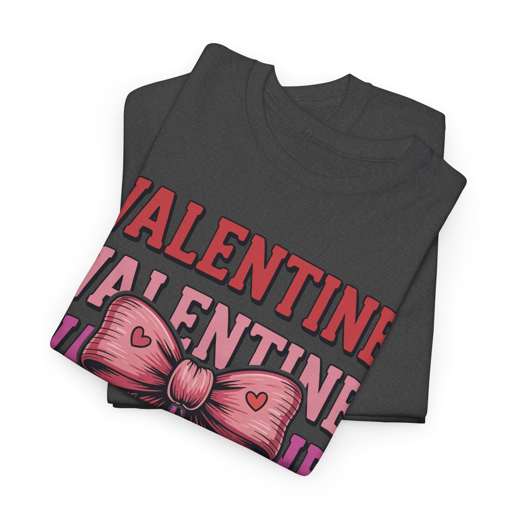 Valentine Vibes T-Shirt — Pink Bow Heart Graphic Unisex Cotton Tee