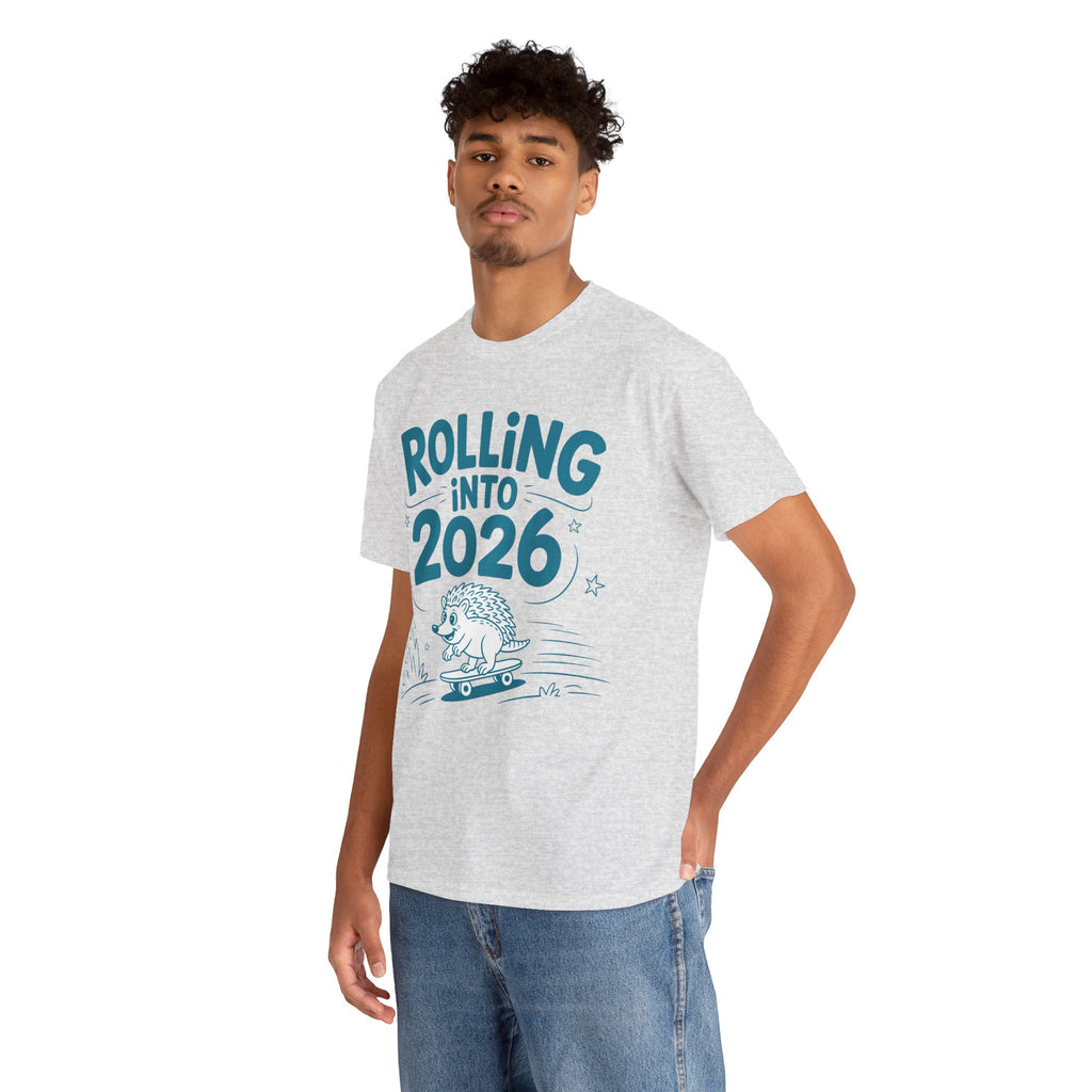 Rolling Into 2026 Hedgehog Skateboard Unisex Cotton Tee