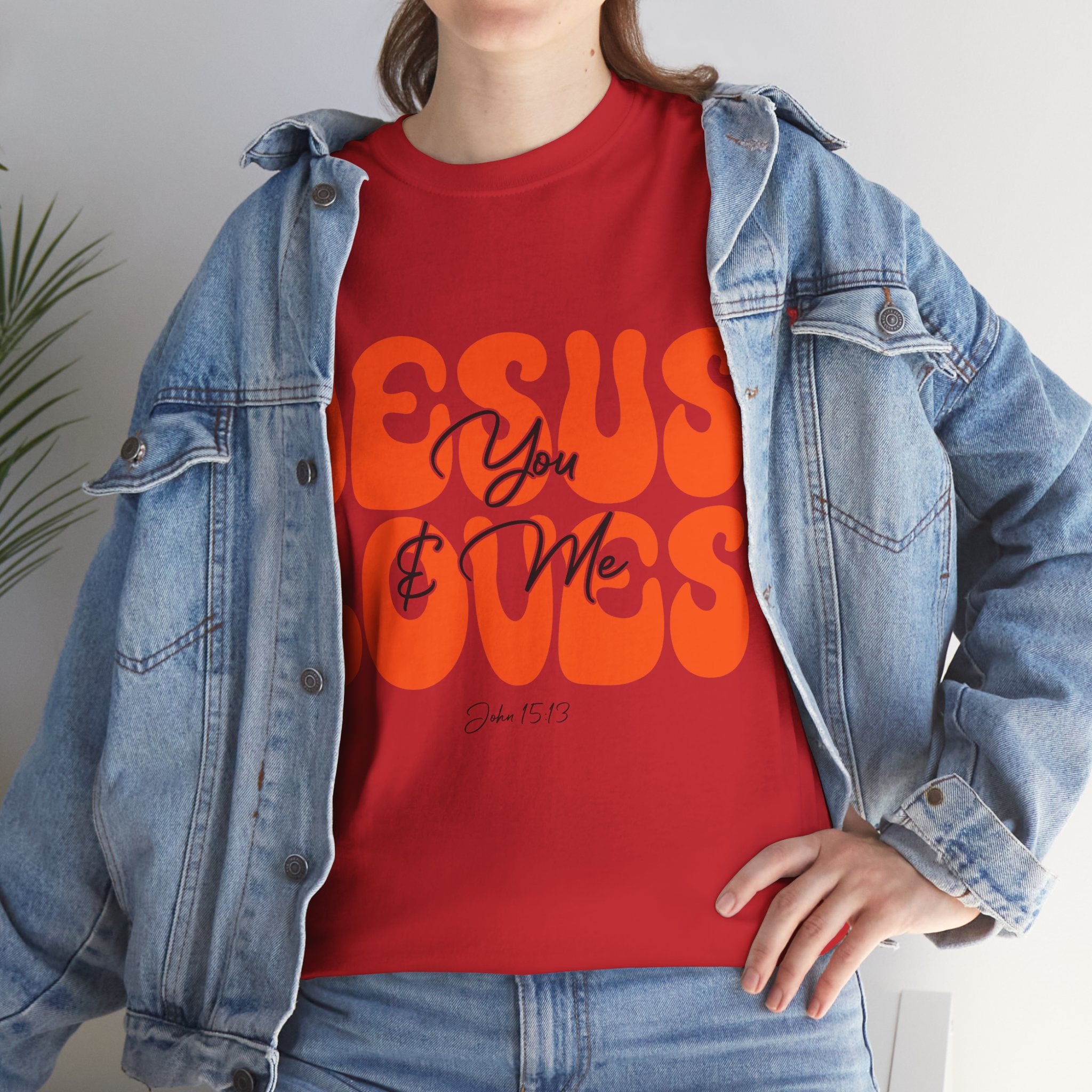 Jesus Loves You & Me Retro Tee — Playful Orange Bubbly Christian Unisex Cotton T-Shirt