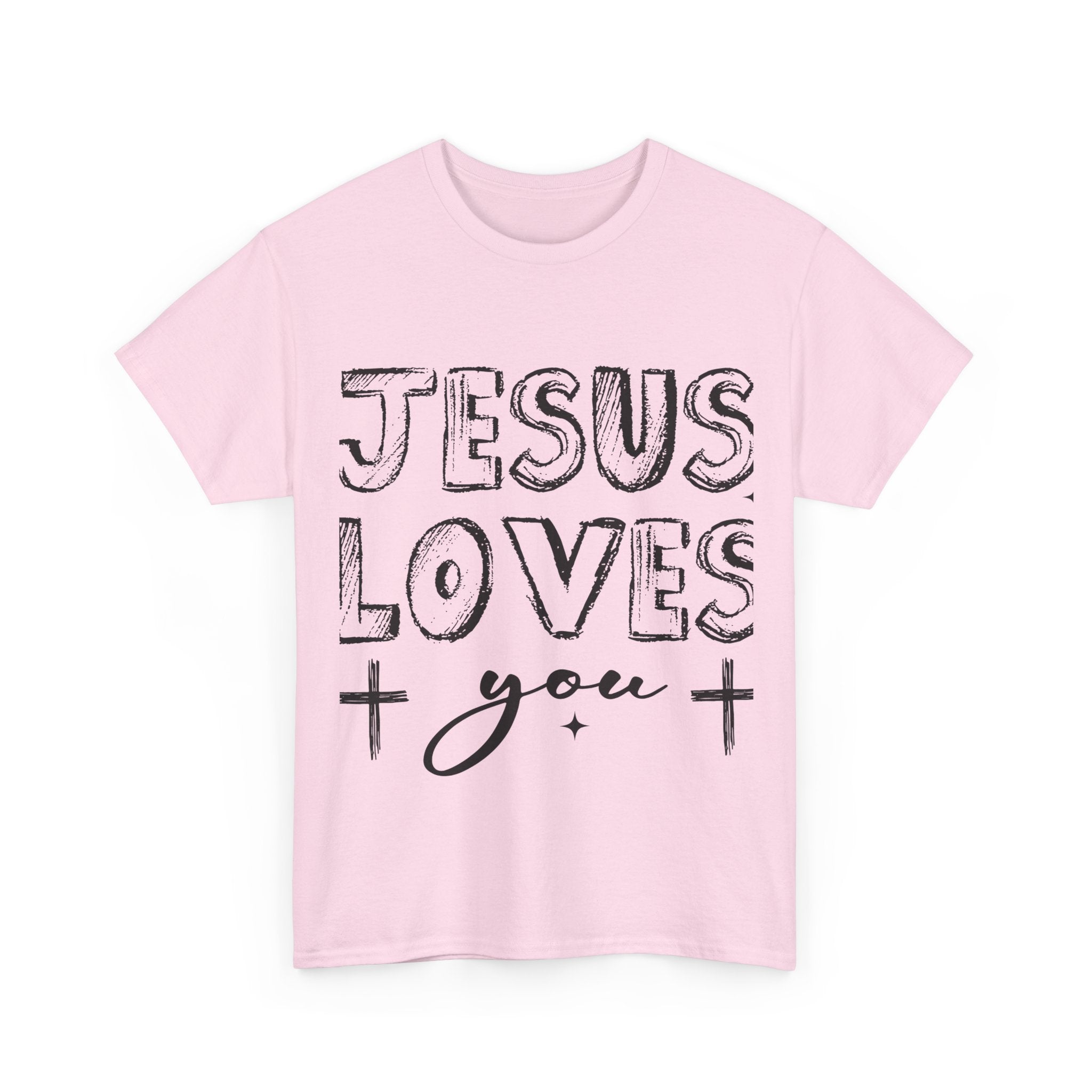Jesus Loves You Chalk-Style Tee — Crosses & Stars Christian UNisex Cotton T-Shirt