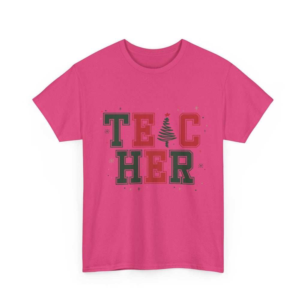 Teacher Christmas Varsity T-Shirt — Red & Green Holiday Unisex Cotton Tee