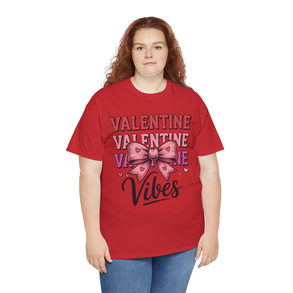 Valentine Vibes T-Shirt — Pink Bow Heart Graphic Unisex Cotton Tee