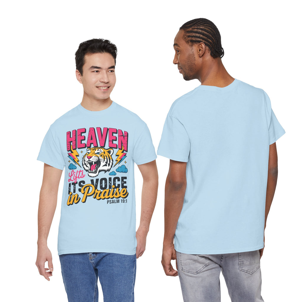 Psalm 19:1 Tiger Praise T-Shirt — Bold Christian Roaring Tiger Graphic.Unisex Cotton Tee