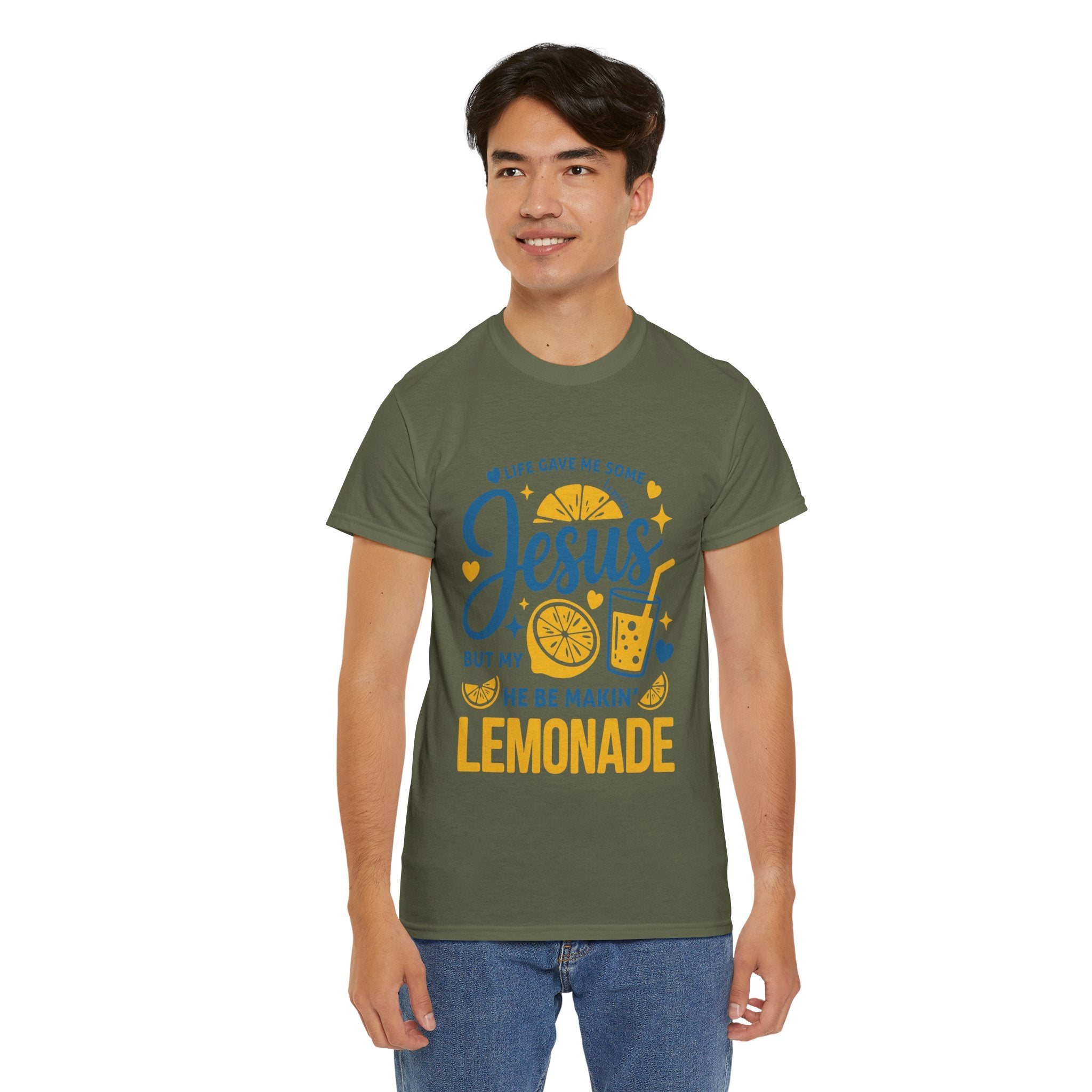 Christian Lemonade T-Shirt — “Life gave me some lemons but my Jesus He be makin’ lemonade”. Unisex Cotton Tee