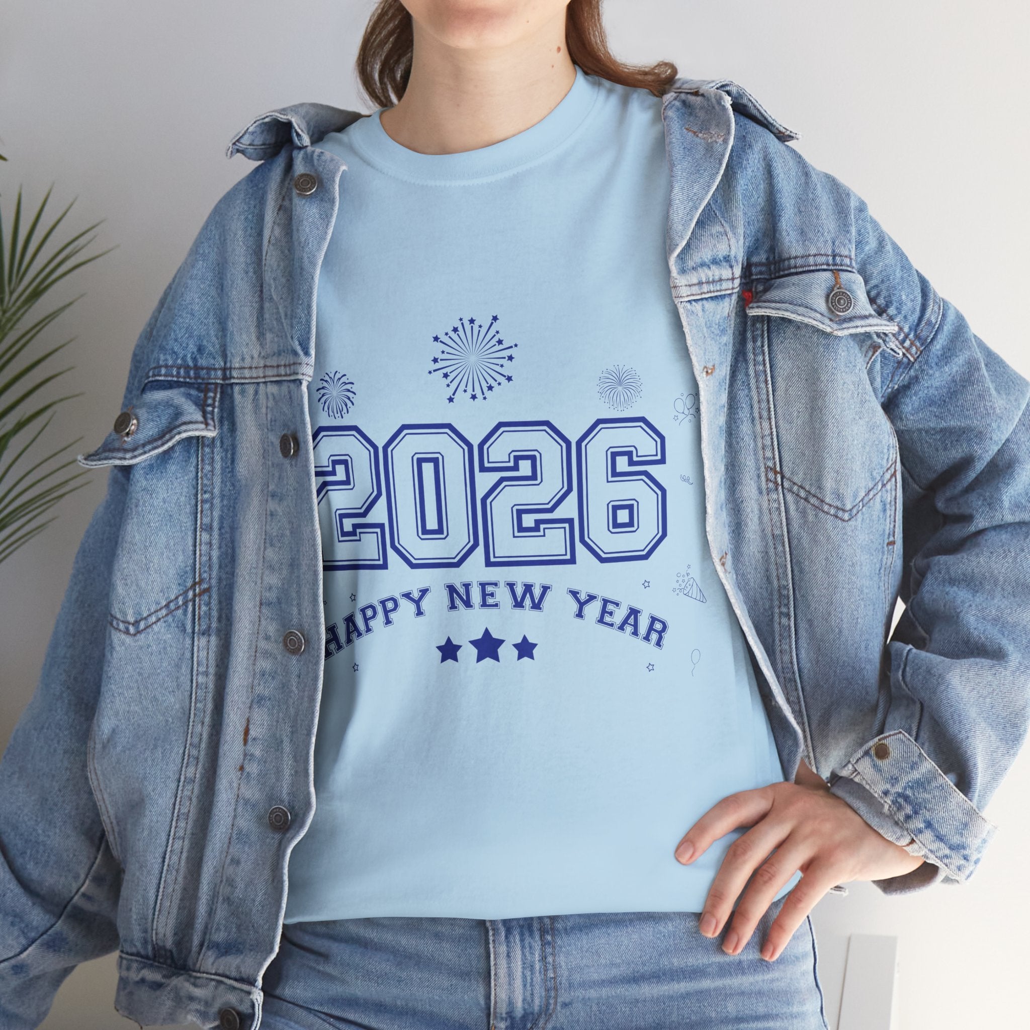Happy New Year 2026 Varsity Tee — Fireworks & Confetti Celebration Unisex Cotton Tee