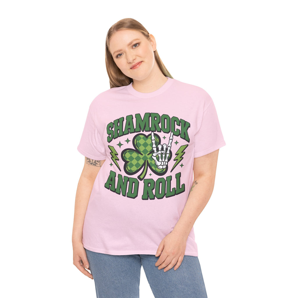 Shamrock and Roll Tee — Skeleton Hand & Lightning St. Patrick’s Rock Unisex Cotton Shirt