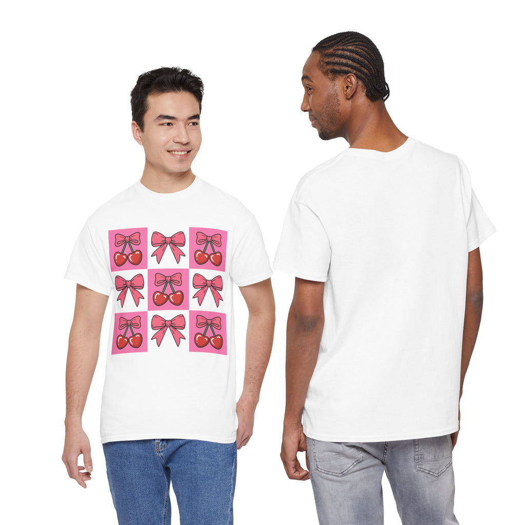 Cherry & Pink Bow Checkered Unisex Cotton Tee