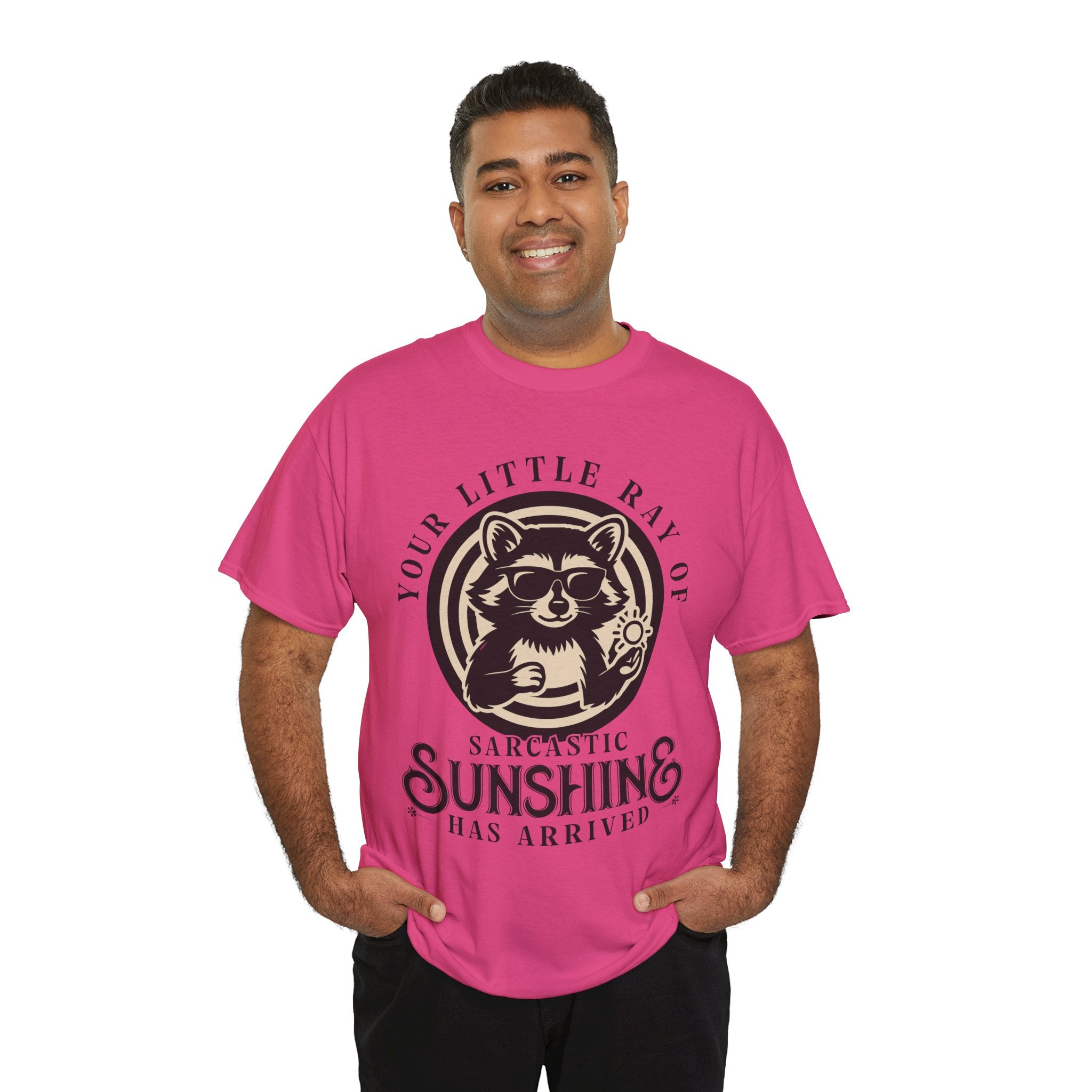 Cool Raccoon Sunglasses T-Shirt — Raccoon Holding Sun Graphic Unisex Cotton Tee