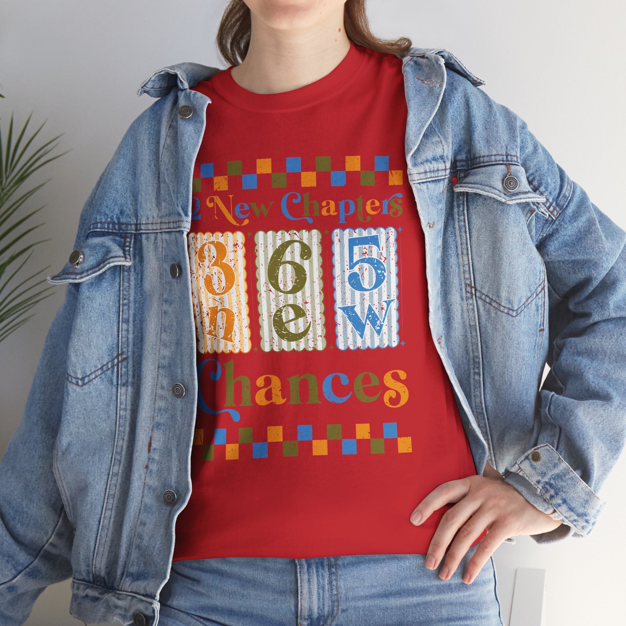 Retro '12 New Chapters, 365 New Chances' T-Shirt — Colorful Distressed Vintage Unisex Cotton Tee
