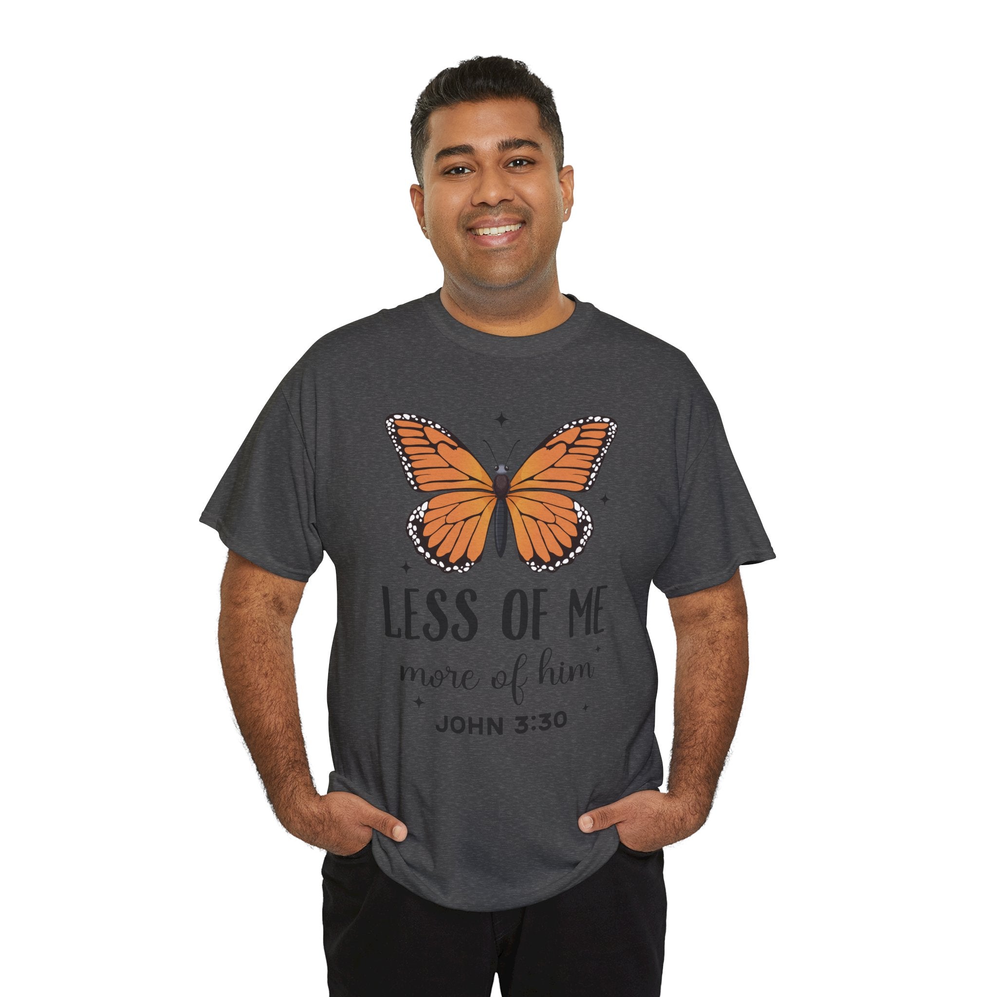 Monarch Butterfly Tee — "Less of Me, More of Him" Christian Unisex cotton T‑Shirt