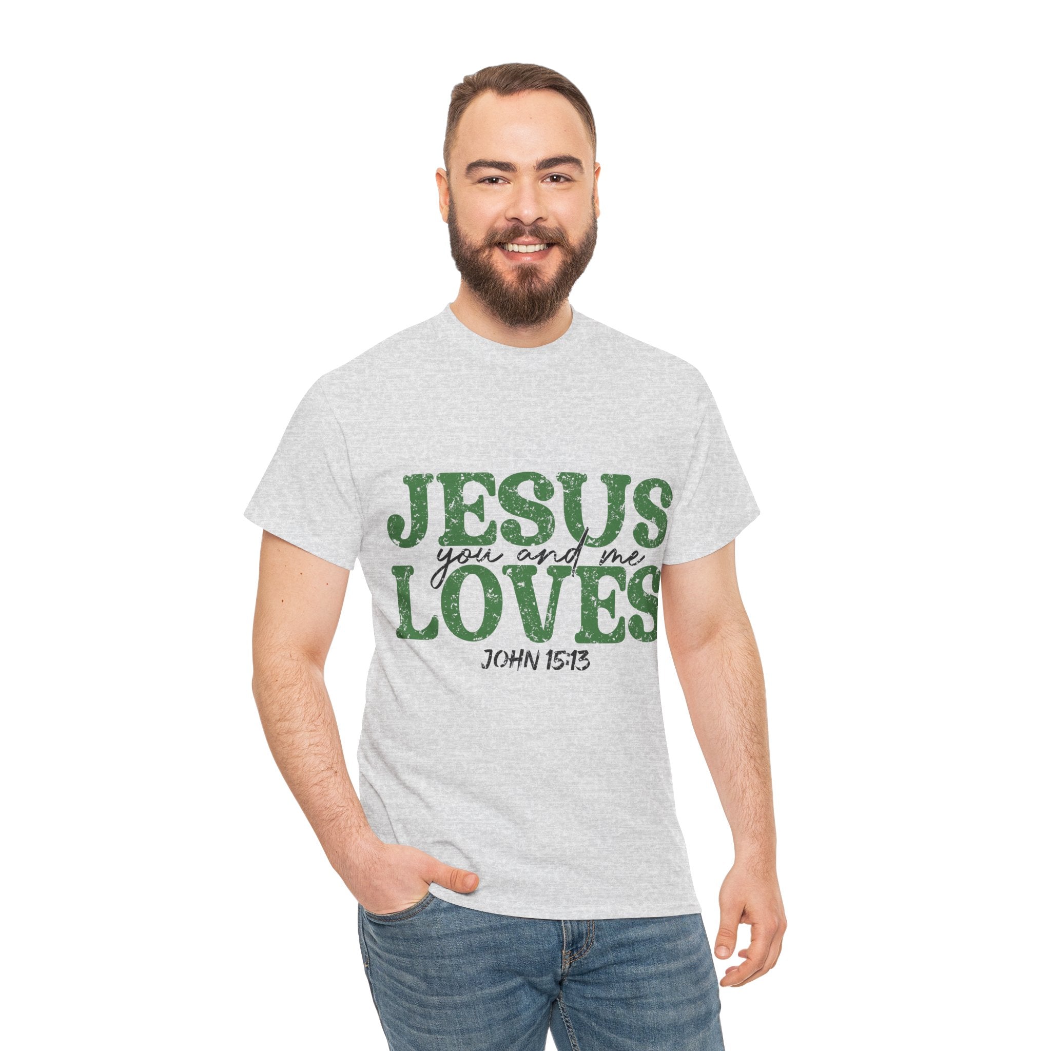 Jesus Loves Vintage Tee — Green Retro Christian Unisex Cotton T-Shirt