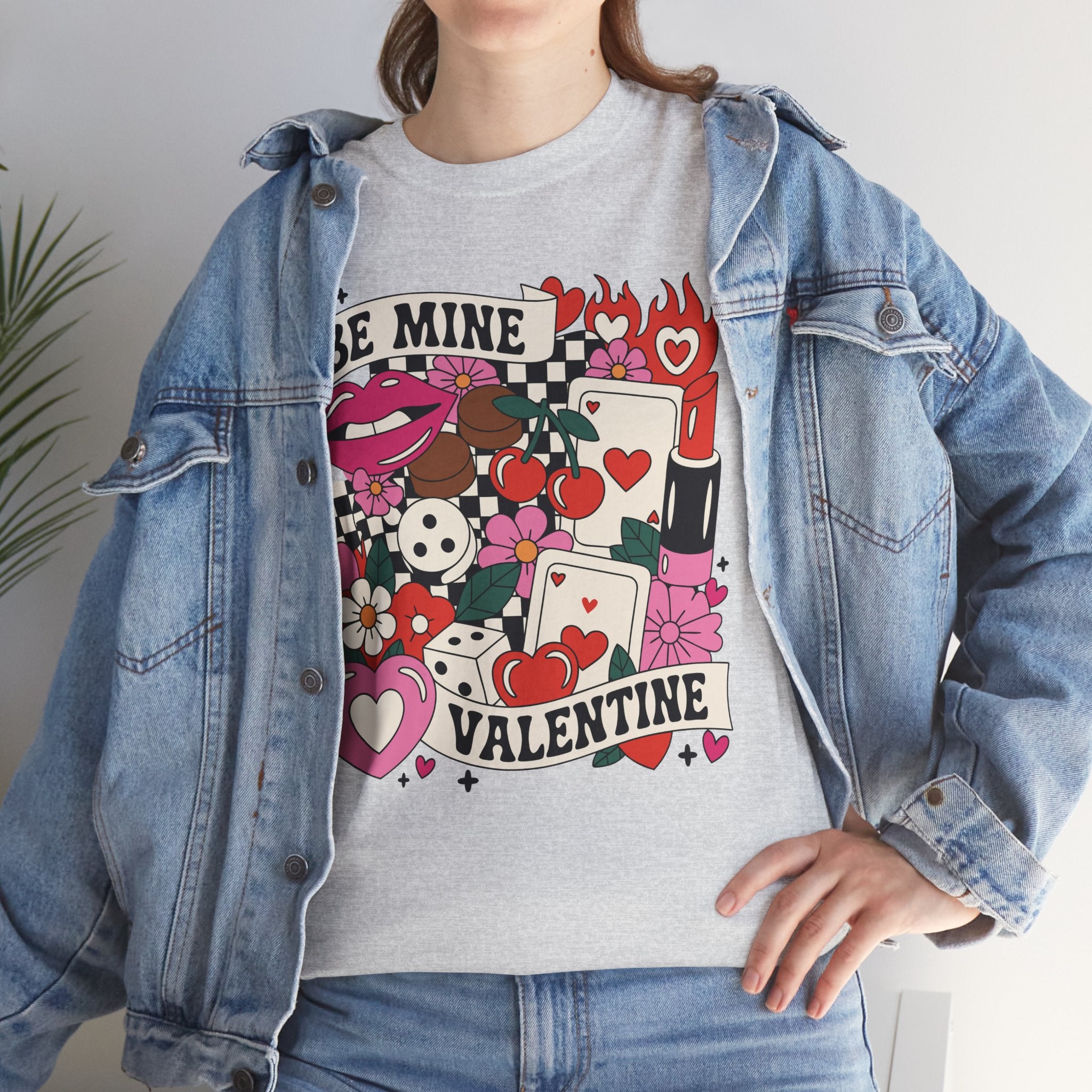 Be Mine Valentine Pop-Art Tee — Lips, Cherries & Retro Valentine Collage...Unisex Cotton Tee