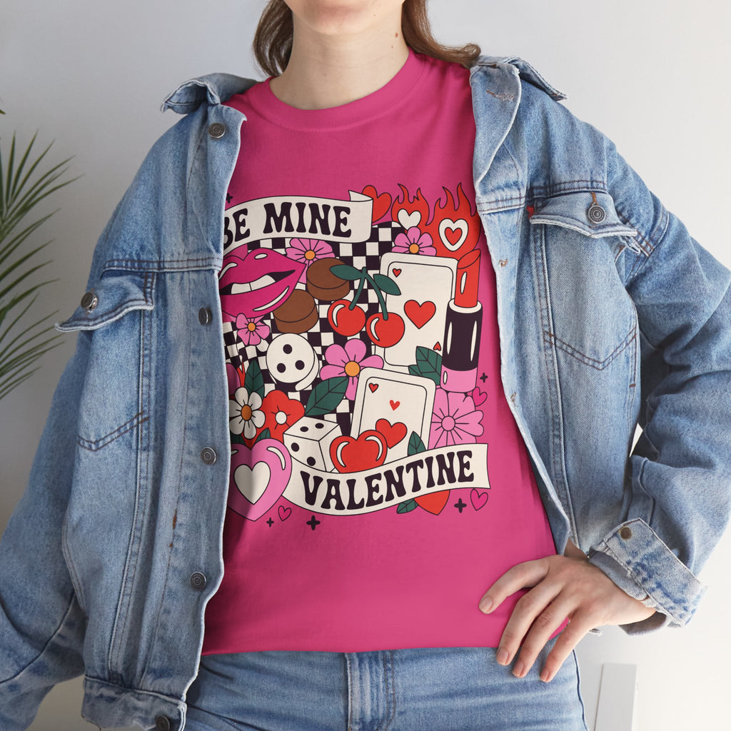 Be Mine Valentine Pop-Art Tee — Lips, Cherries & Retro Valentine Collage...Unisex Cotton Tee