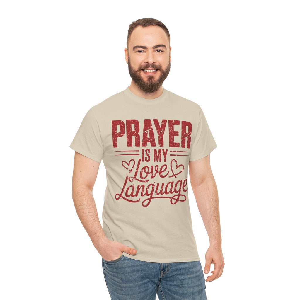 Prayer Is My Love Language T-Shirt — Faith-Inspired Red Hearts Unisex Cotton Tee