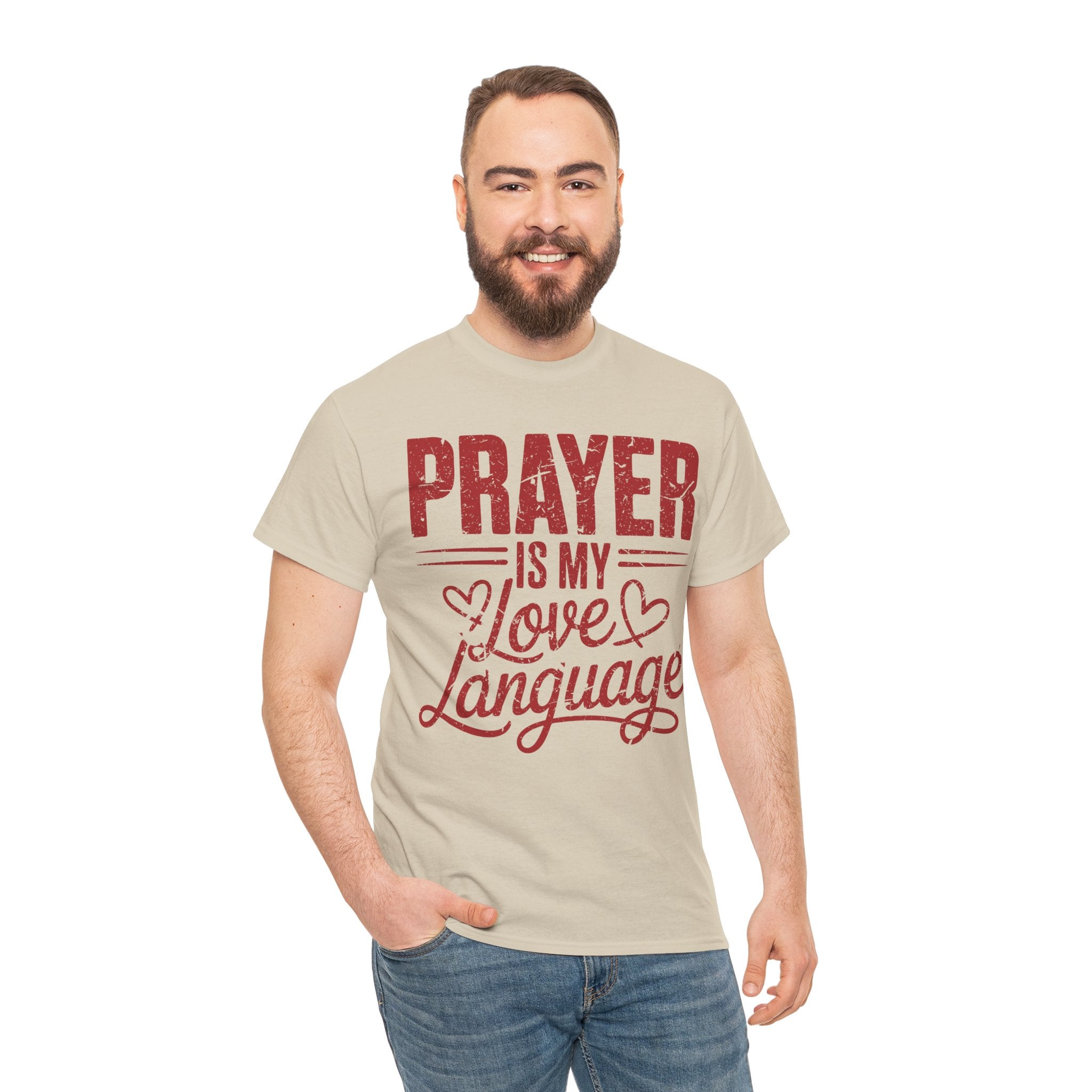 Prayer Is My Love Language T-Shirt — Faith-Inspired Red Hearts Unisex Cotton Tee