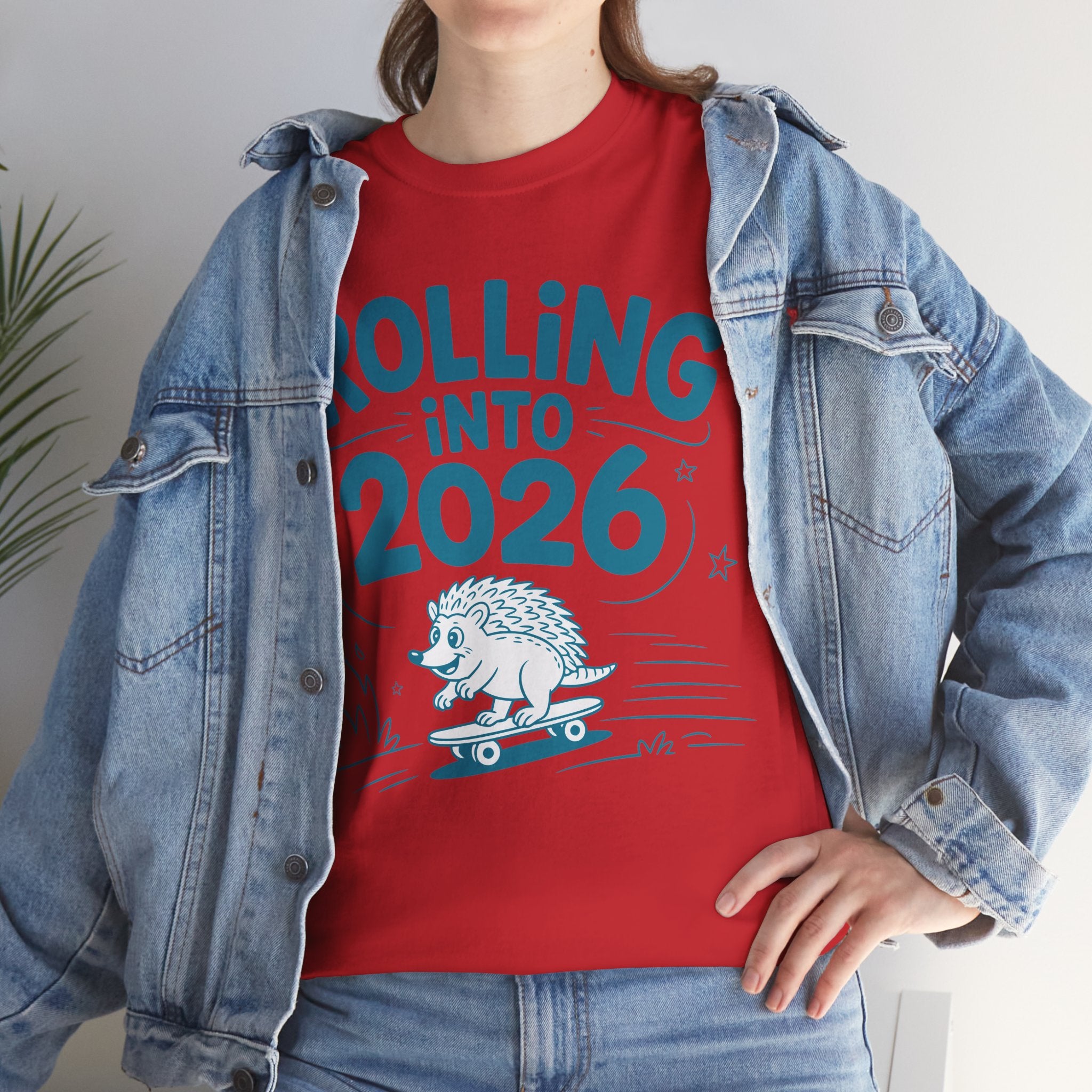 Rolling Into 2026 Hedgehog Skateboard Unisex Cotton Tee