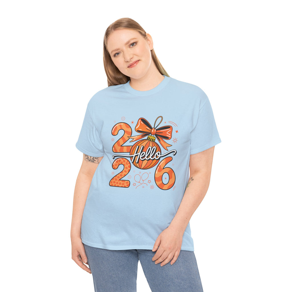 Hello 2026 Christmas Ornament Tee — Festive Orange Holiday Unisex Cotton T-Shirt