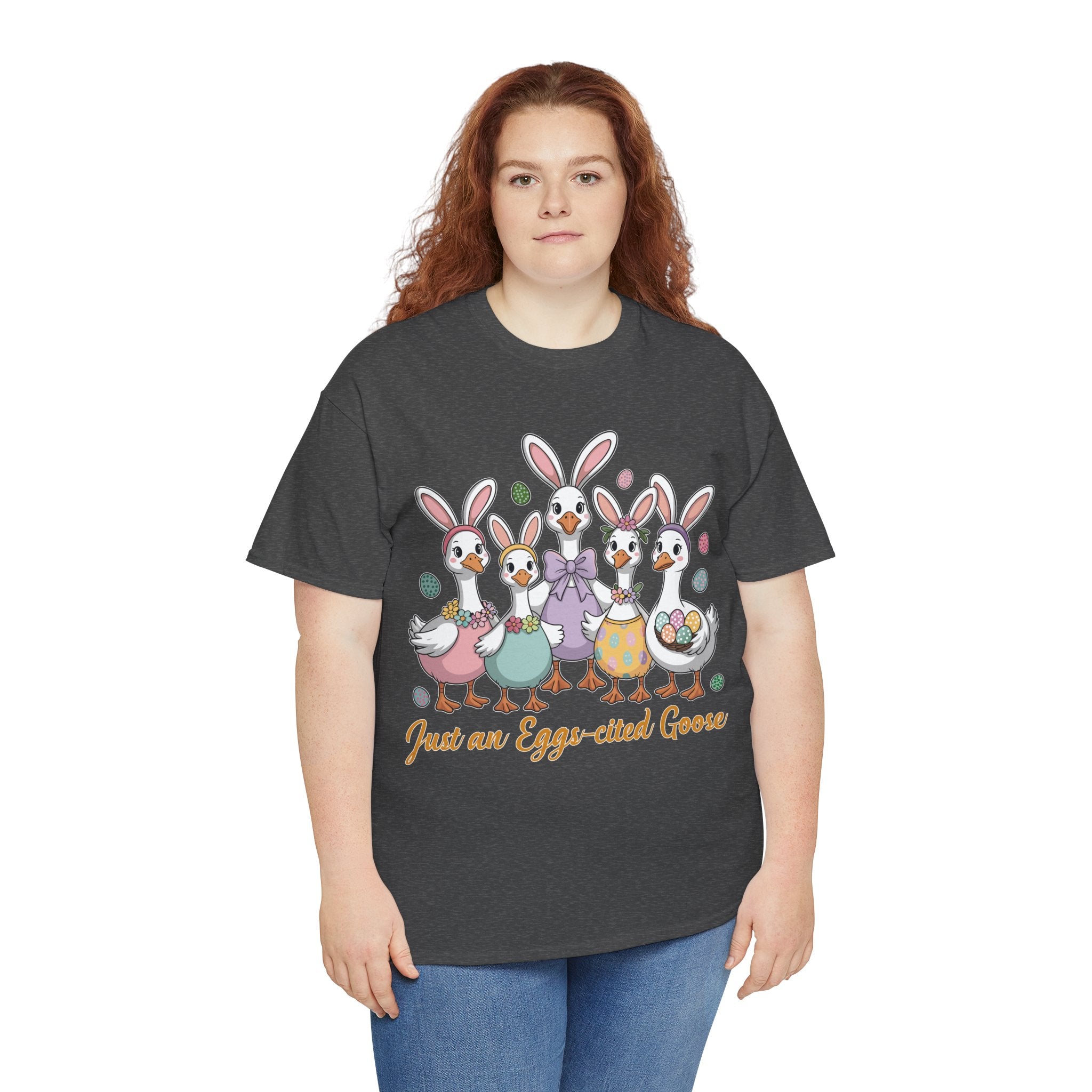 Just an Eggs-cited Goose Easter Tee — Funny Geese in Bunny Ears Unisex Cotton Tee