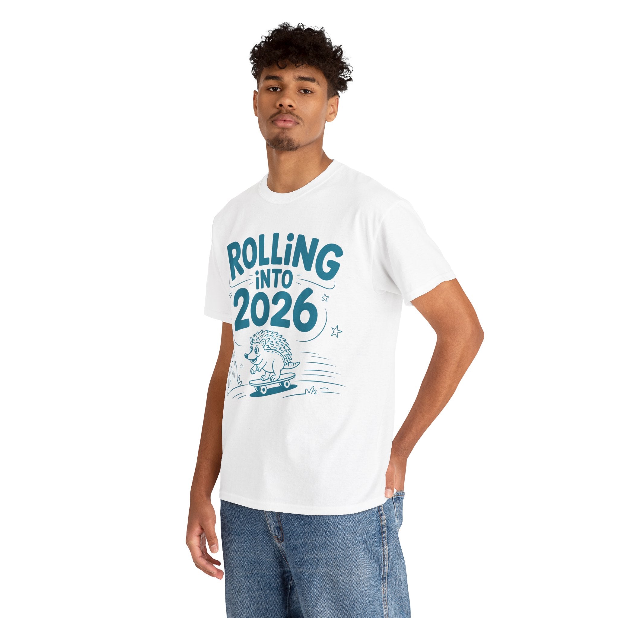 Rolling Into 2026 Hedgehog Skateboard Unisex Cotton Tee
