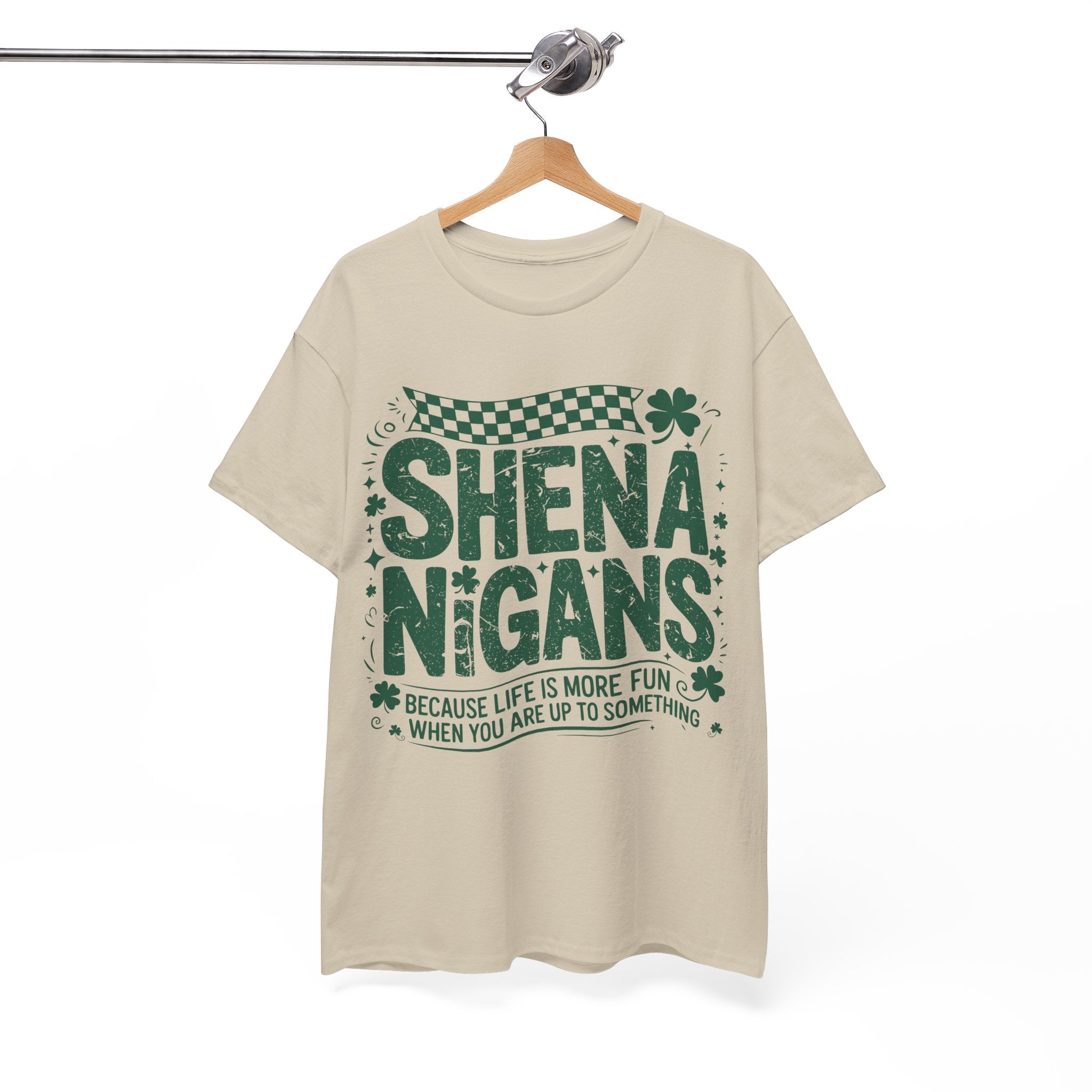 Shenanigans Clover Tee — Bright Green St. Patrick’s Day Shirt with Checkered Flag Unisex Cotton Tee