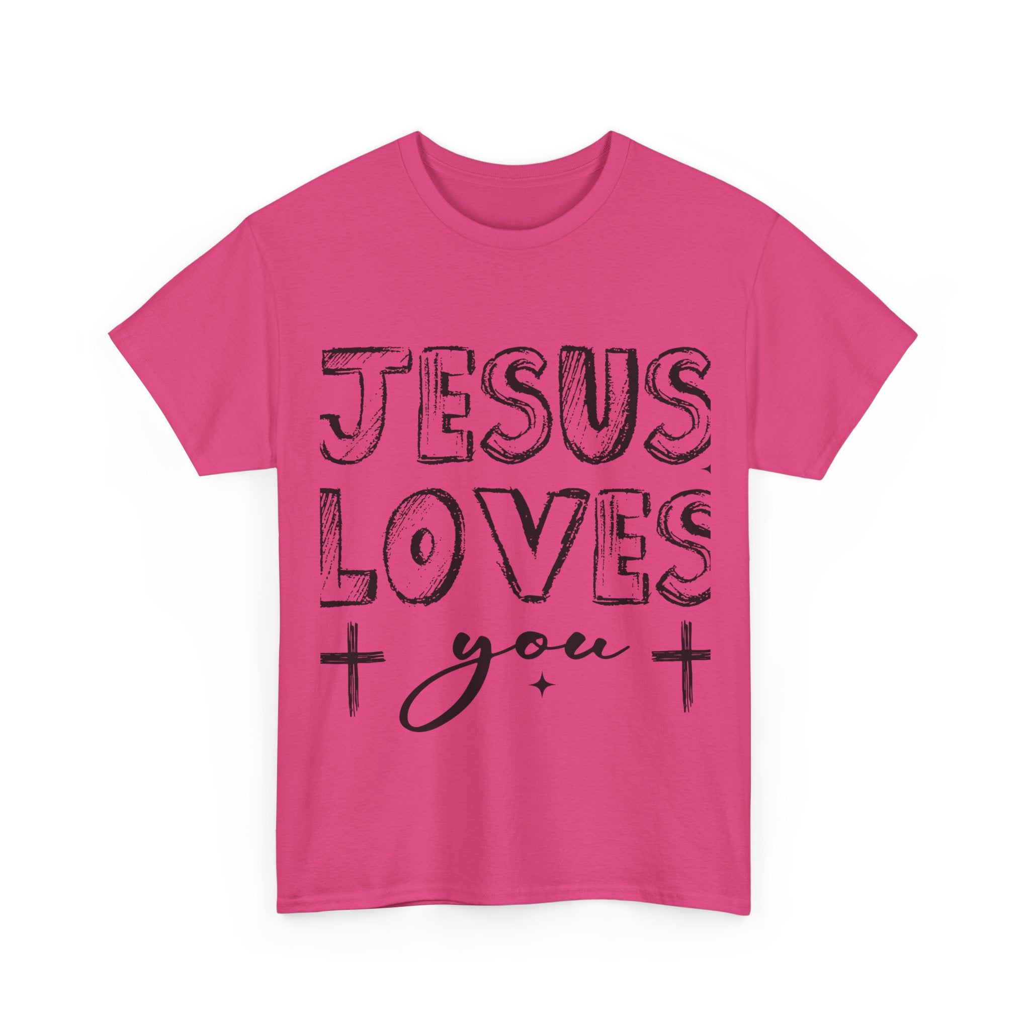 Jesus Loves You Chalk-Style Tee — Crosses & Stars Christian UNisex Cotton T-Shirt