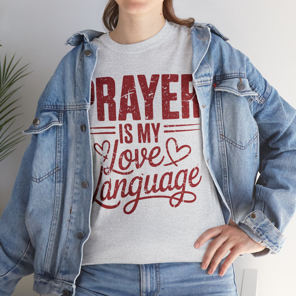 Prayer Is My Love Language T-Shirt — Faith-Inspired Red Hearts Unisex Cotton Tee