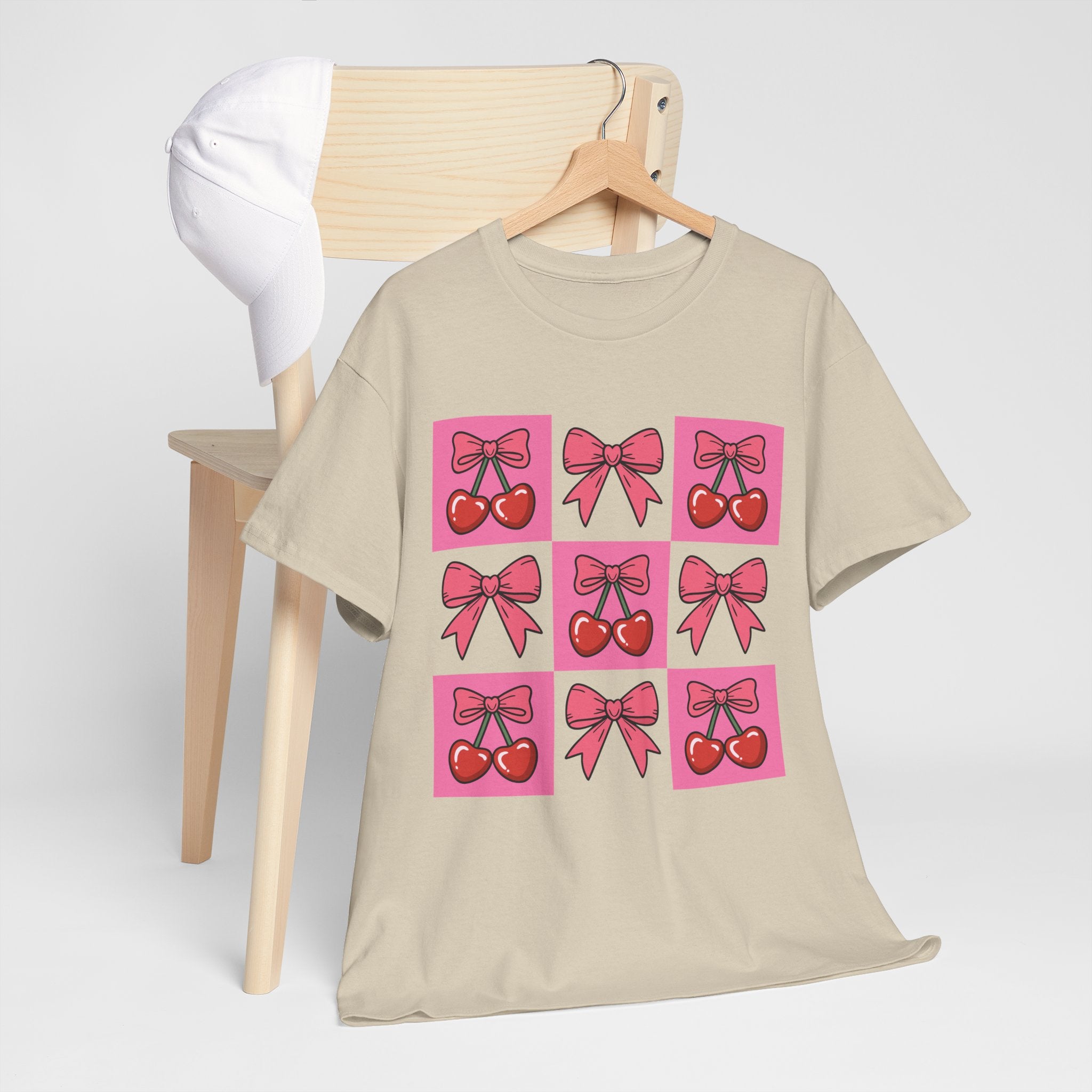 Cherry & Pink Bow Checkered Unisex Cotton Tee