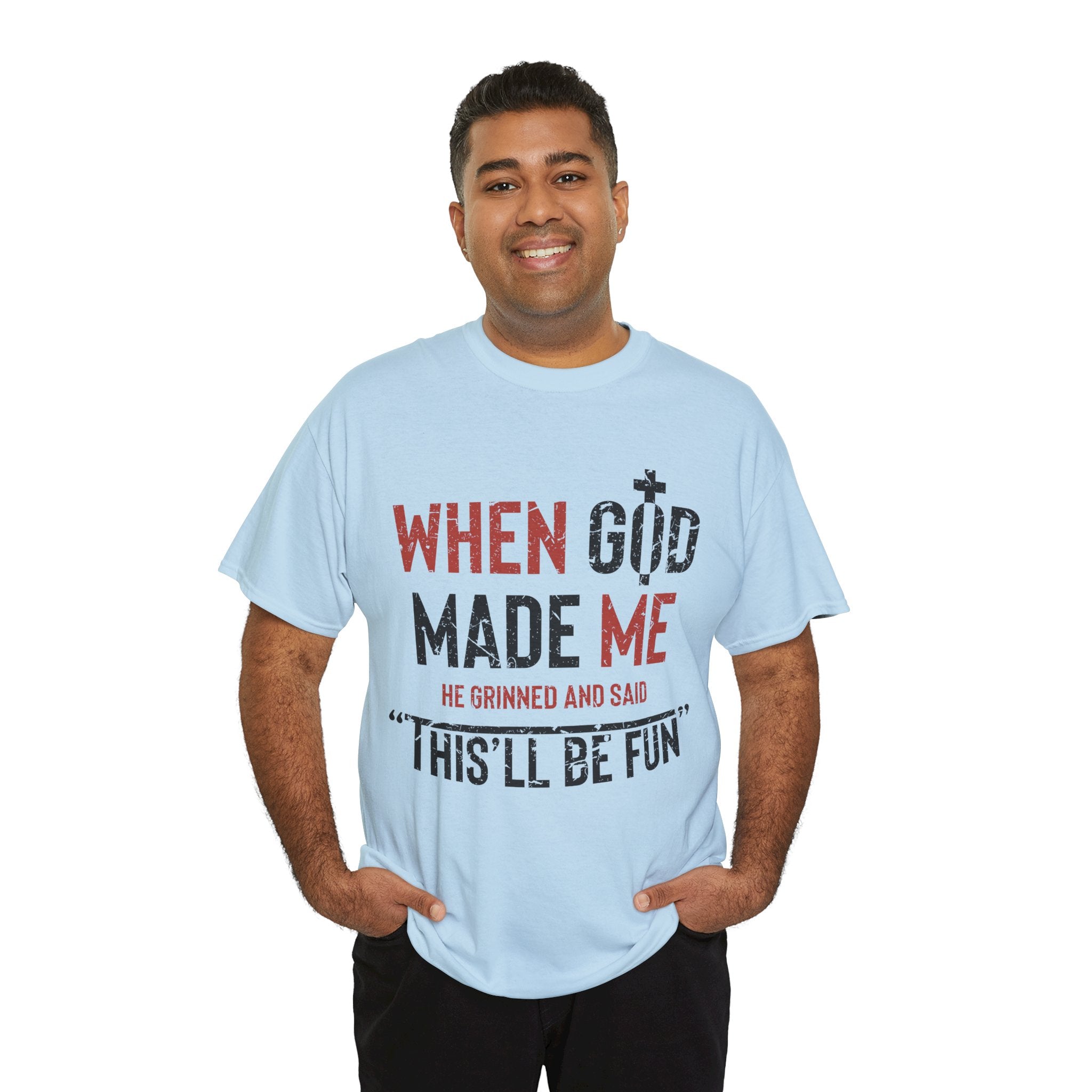 Humorous Grunge Quote Tee — "When He Saw Me, He Grinned and Said"Unisec Cotton Tee