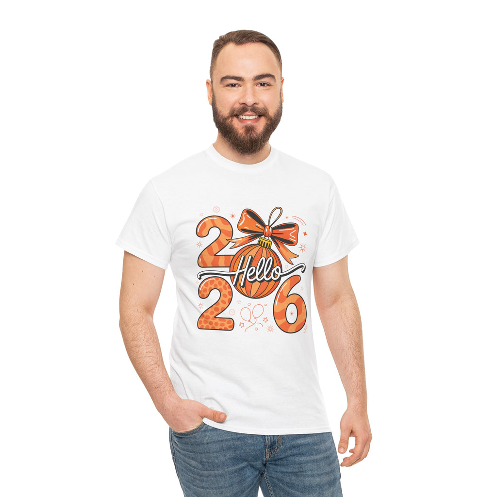 Hello 2026 Christmas Ornament Tee — Festive Orange Holiday Unisex Cotton T-Shirt