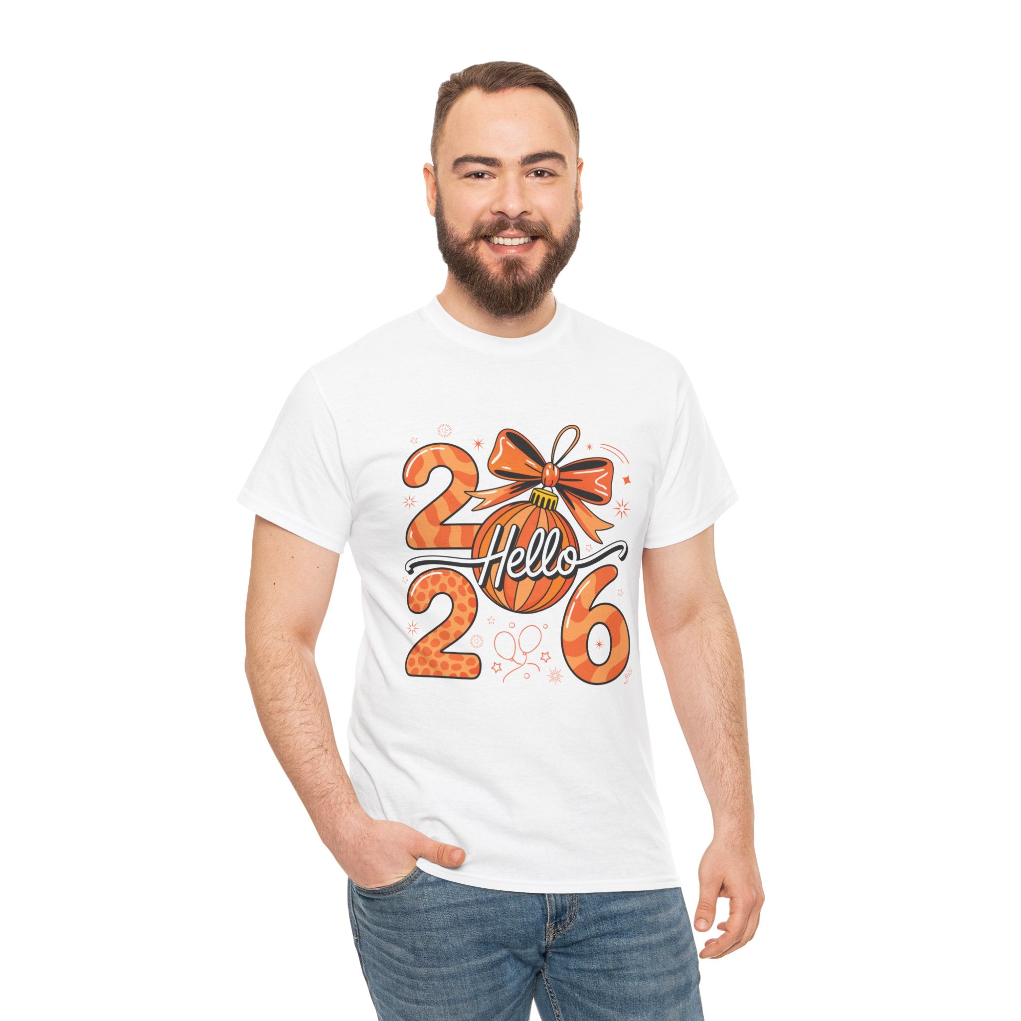 Hello 2026 Christmas Ornament Tee — Festive Orange Holiday Unisex Cotton T-Shirt