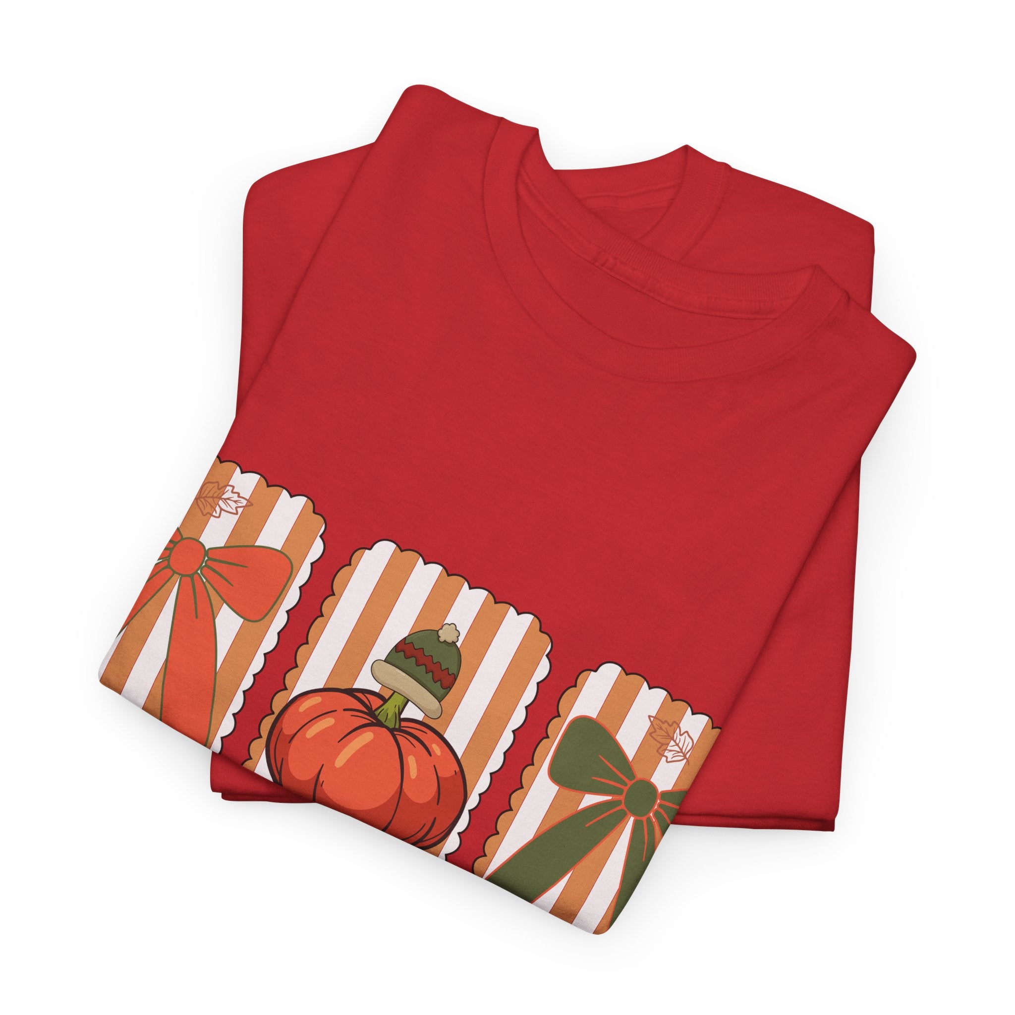 Give Thanks Thanksgiving T-Shirt — Pumpkin with Hat & Bows Unisex Cotton Tee